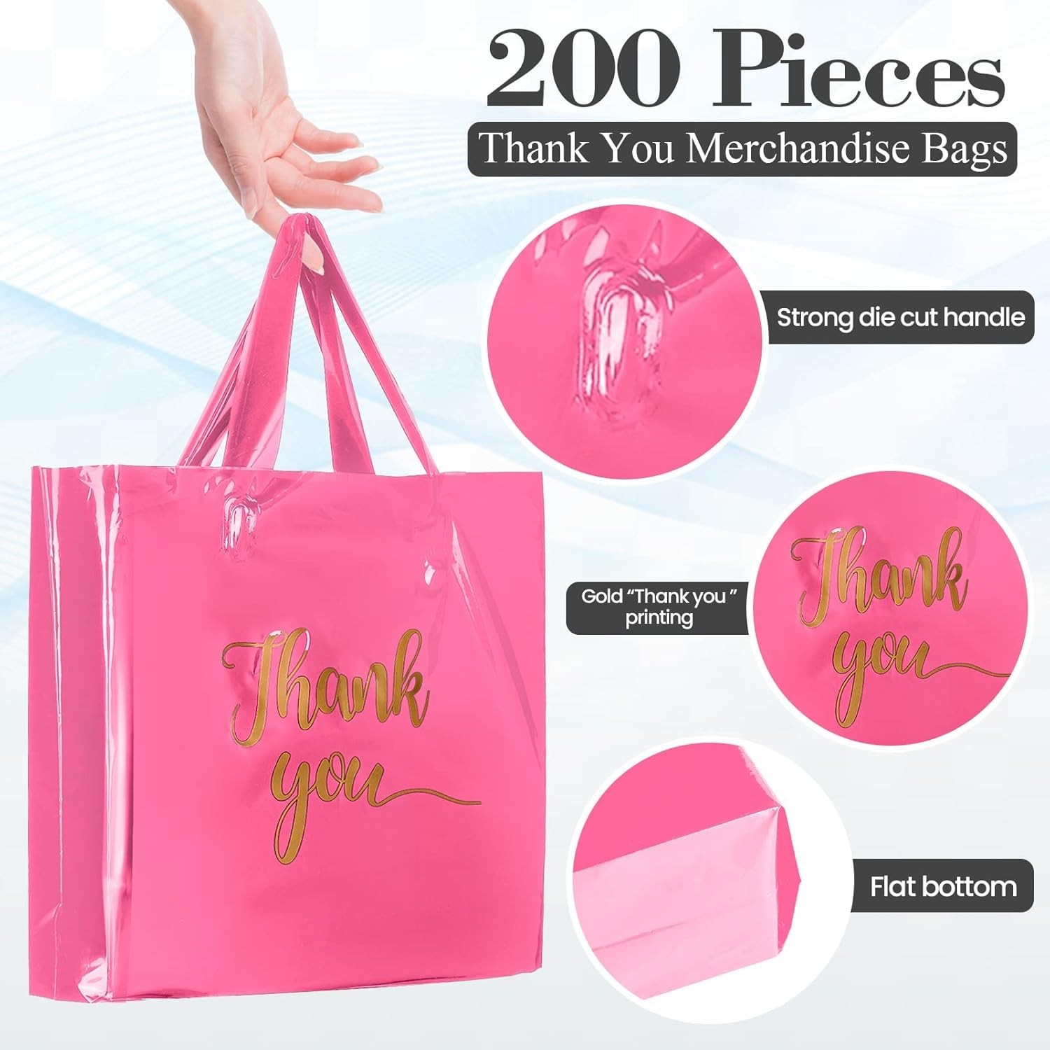 200 Pcs Thanks Bags with Handle Bulk Thank You Merchandise Bags 3 Size Plasti…