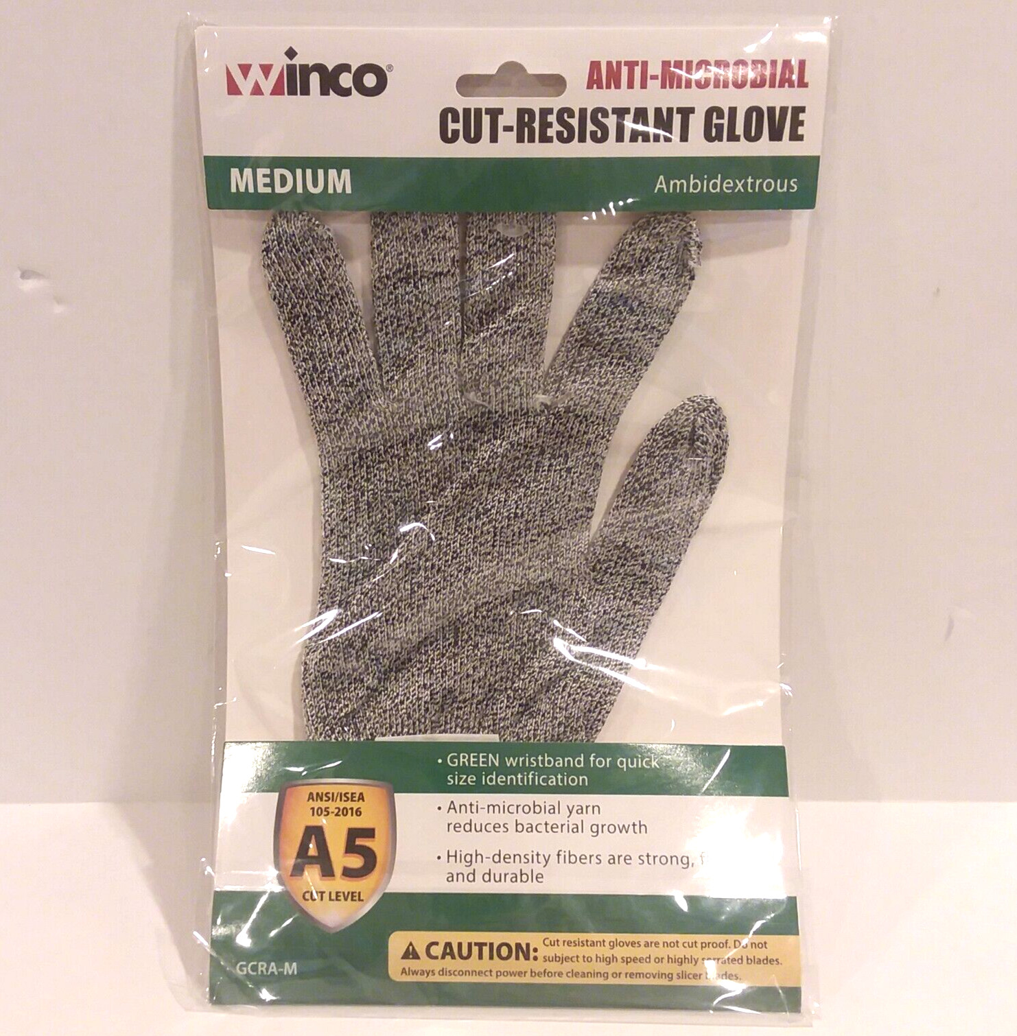 Winco Protective Cut Resistant Glove ANSI Level A5 Anti Microbial GCRA-M MEDIUM