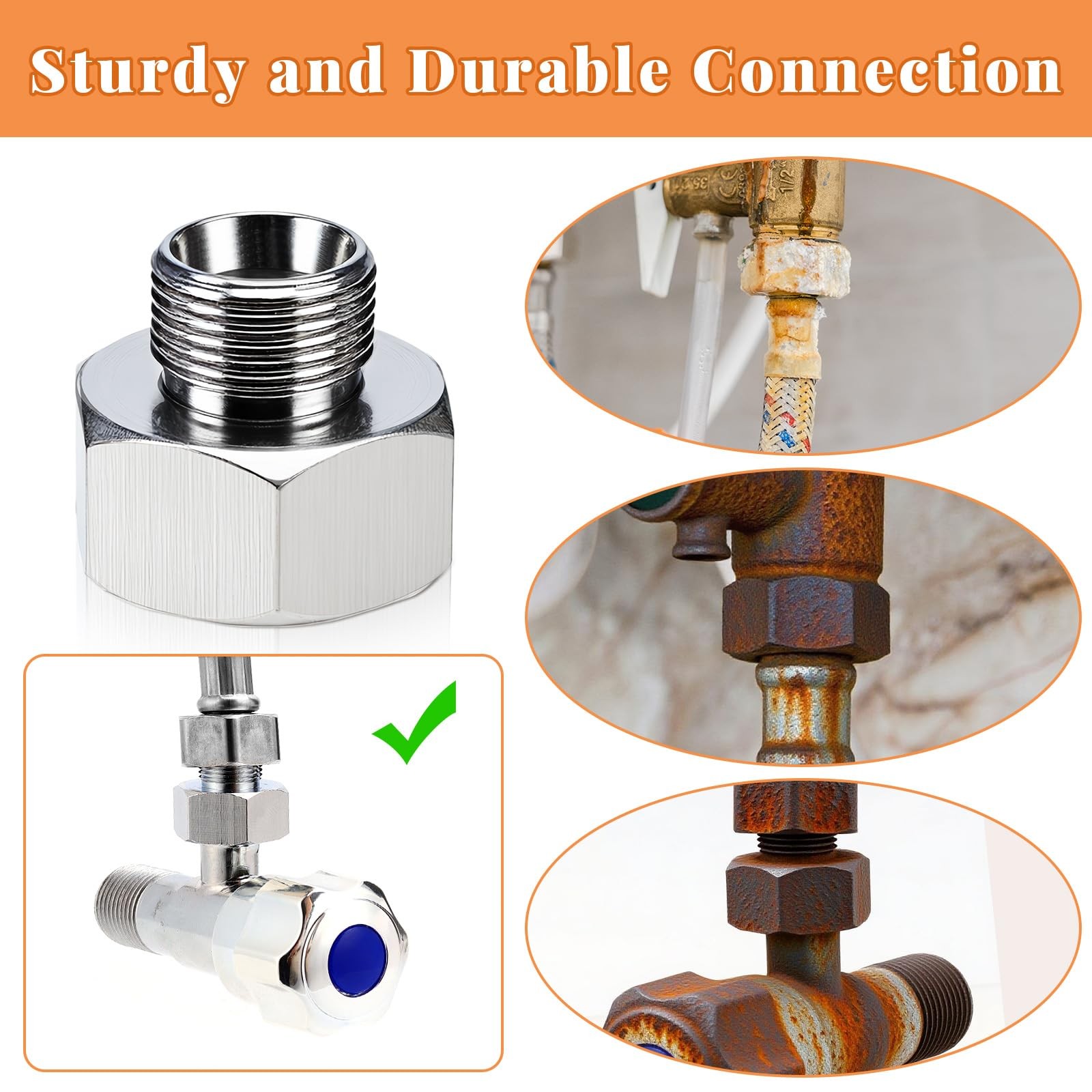 Water Line Adapter, 4 Pcs 1/2″ Female to 3/8″ Male Brass x 1/2″, Silver
