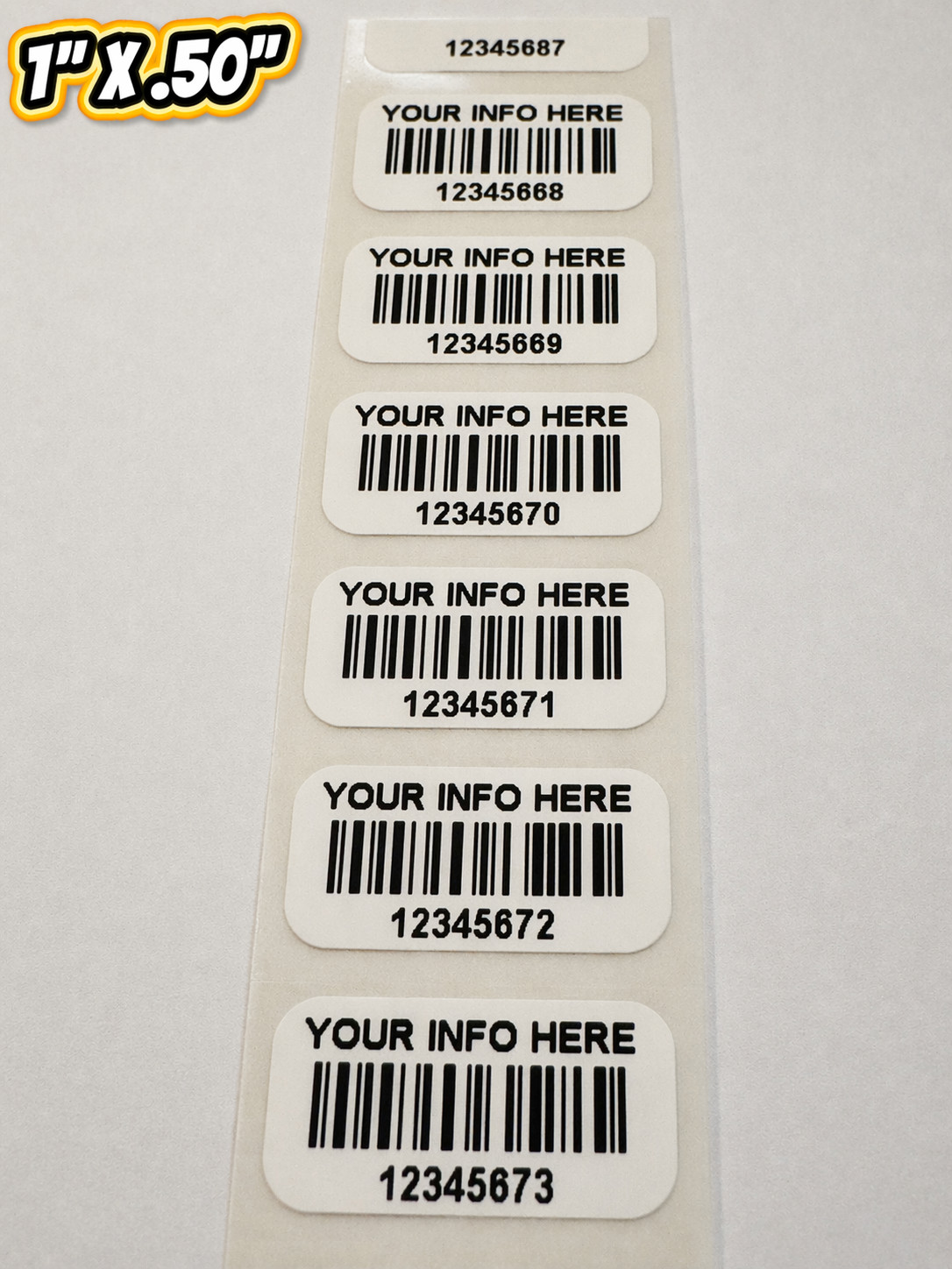 500 SMALL CUSTOM PRINTED BARCODE LABELS STICKERS-ASSET-INVENTORY-1 X .50 INCH