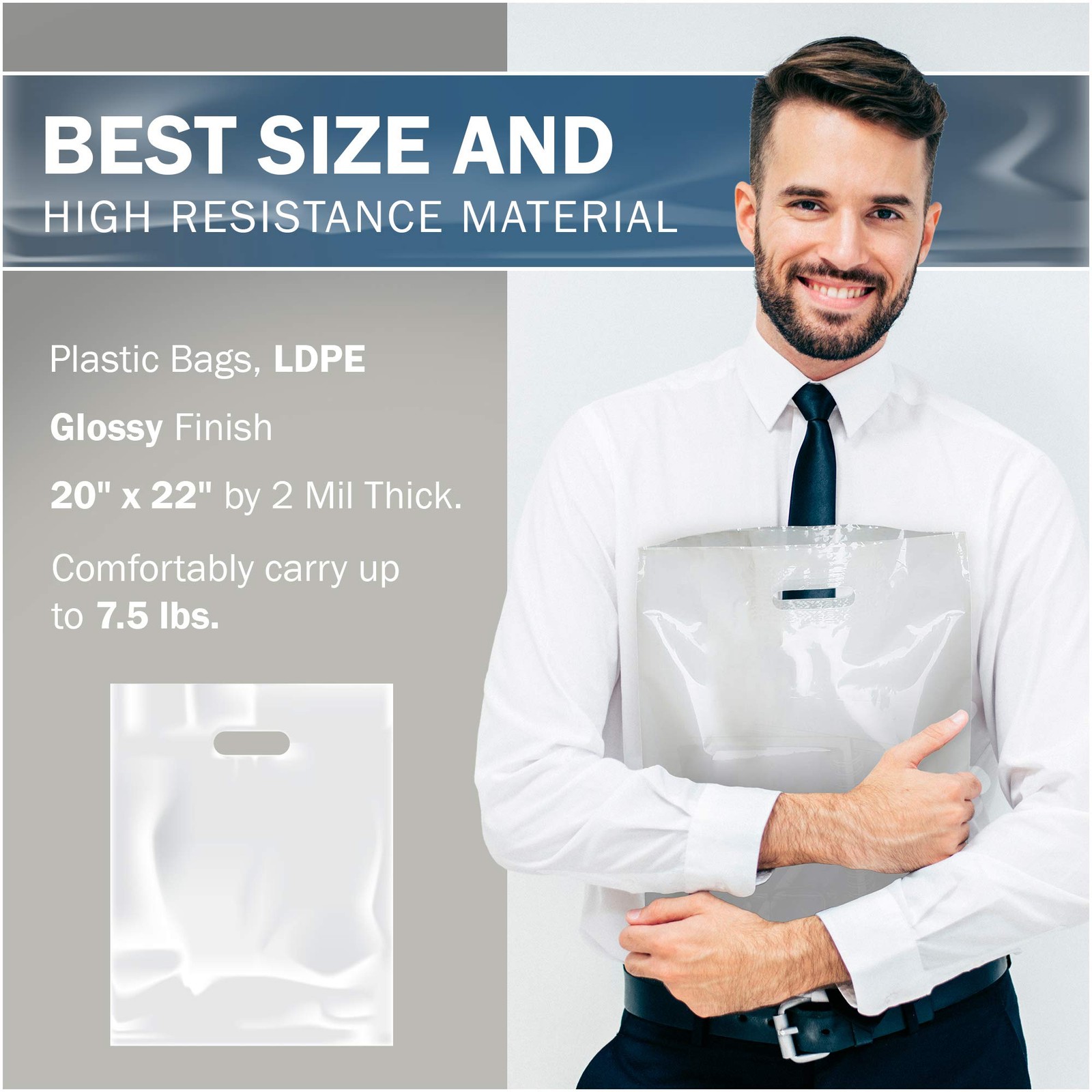 Extra Large White Merchandise Bags – Glossy Plastic Perfect for Retail – 100 Pac