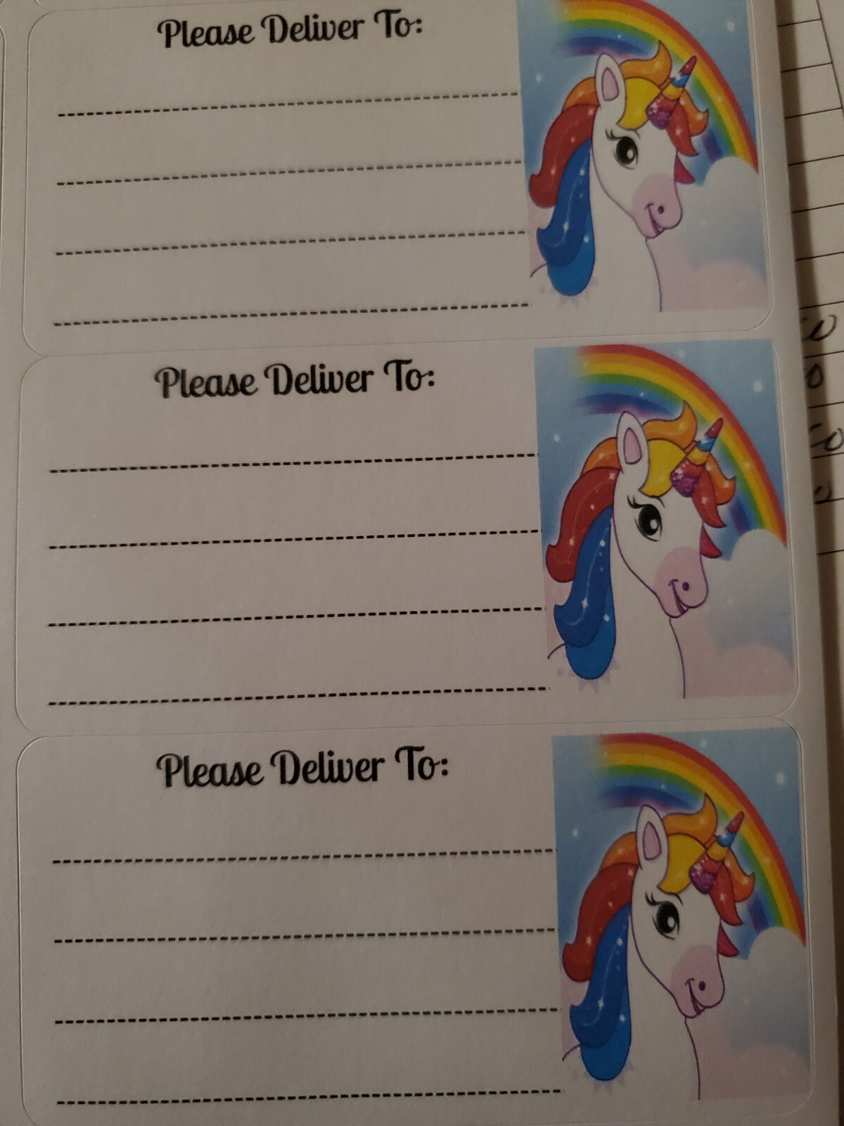 3 Sheets please deliver to address shipping labels (PDT) pen pal, mail