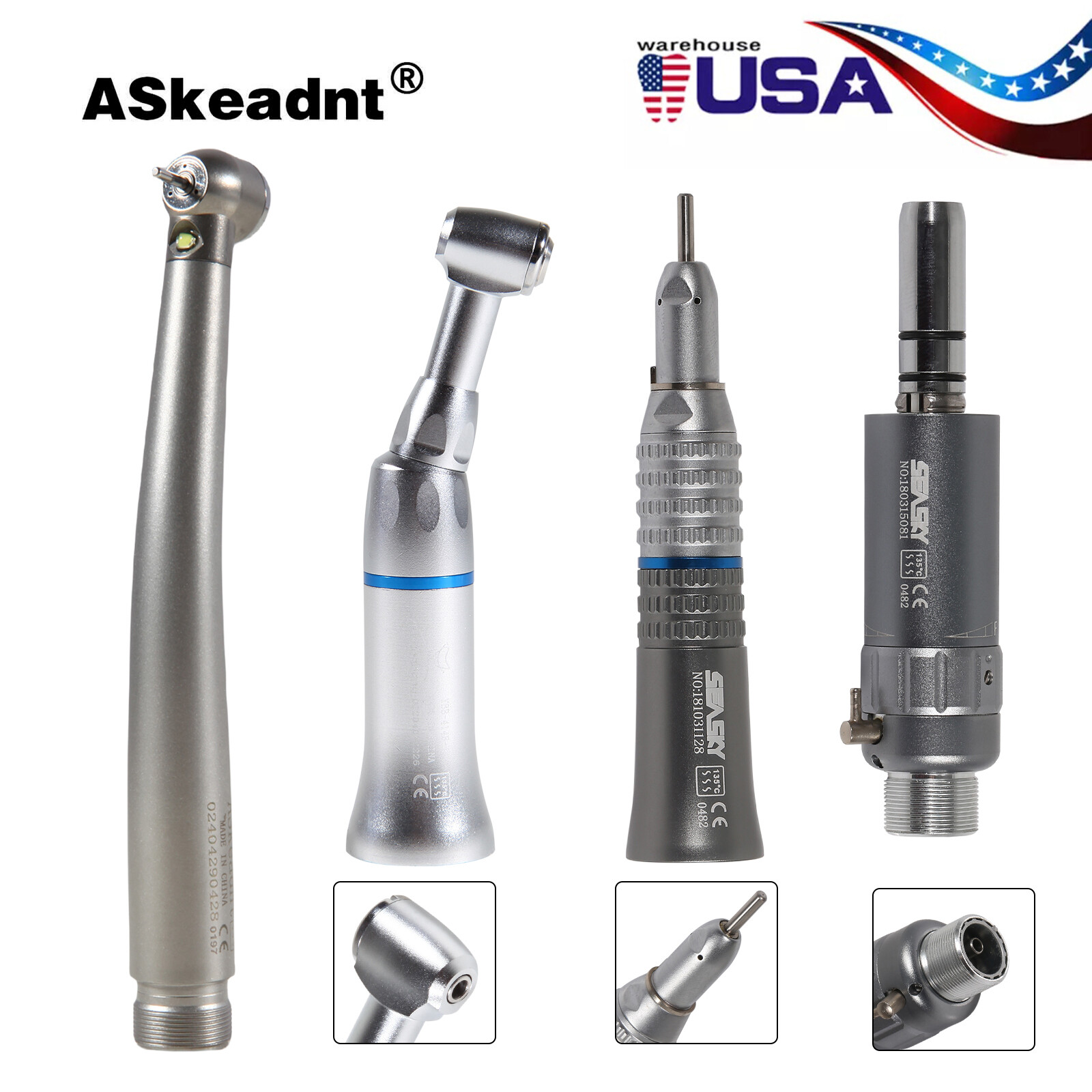 High/Low Speed Handpiece Kit E-generator LED Turbine 2/4 Holes Dental