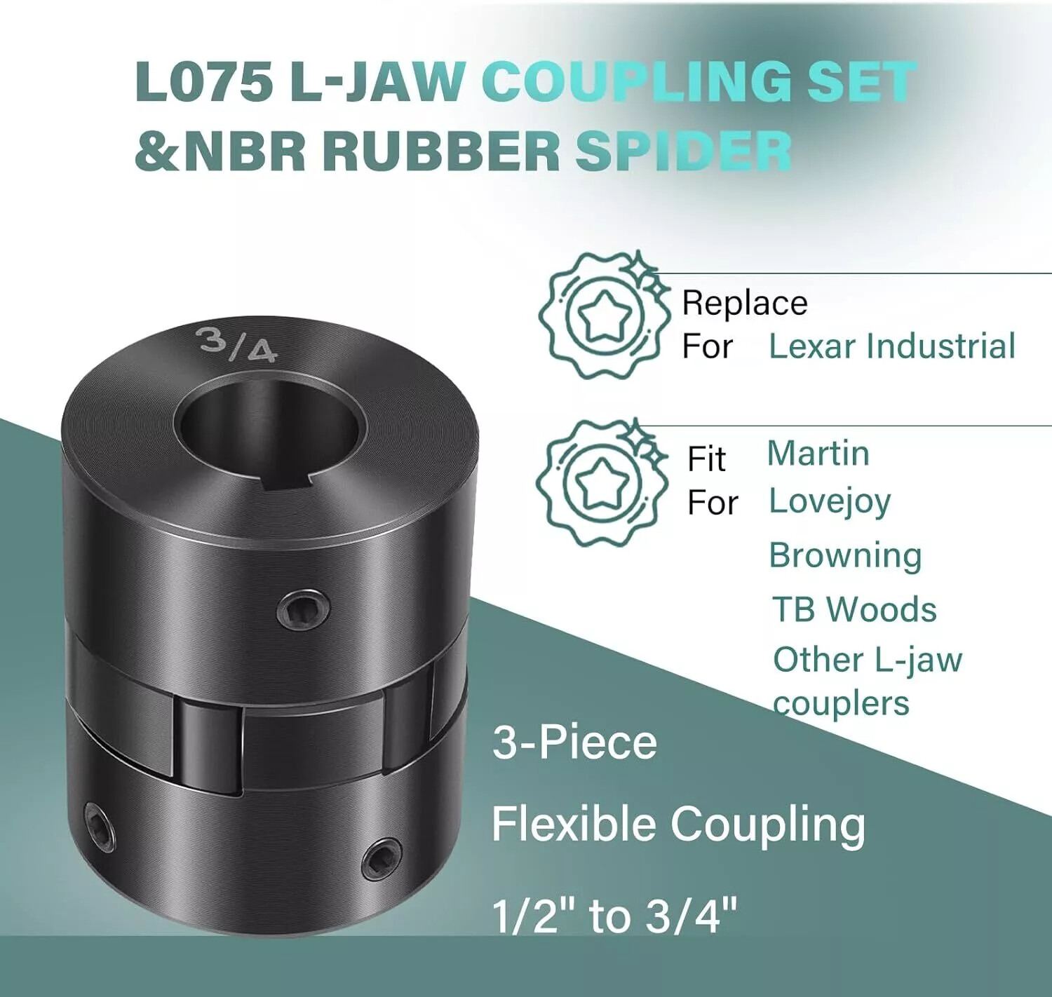 3Pcs 1/2″ to 3/4″ L075 L-Jaw Coupling Set For Log Wood Splitter Hybrid Equipment