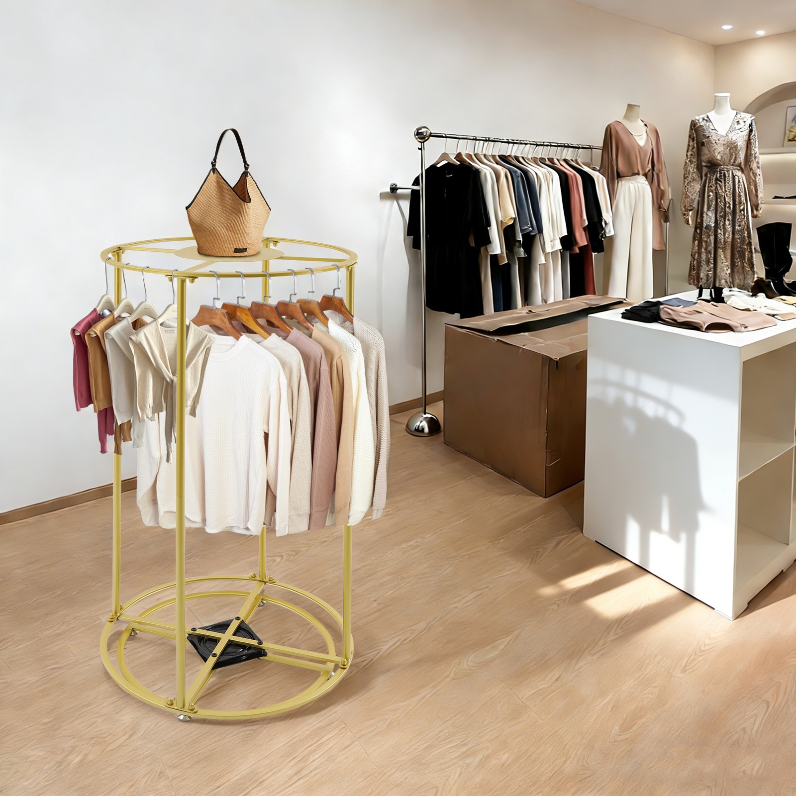 Free Standing Garment Rack 360° Rotating Clothes Display Stand for Store & Home
