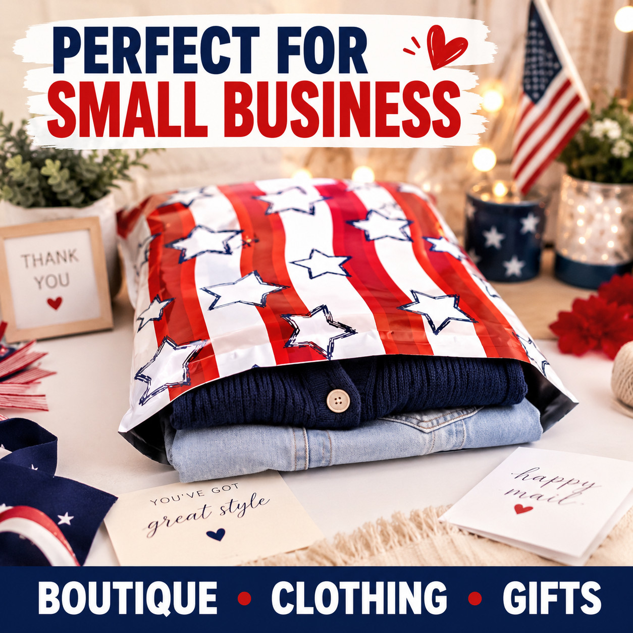 10×13 Stars and Stripes Designer Poly Mailers Boutique Shipping Bags