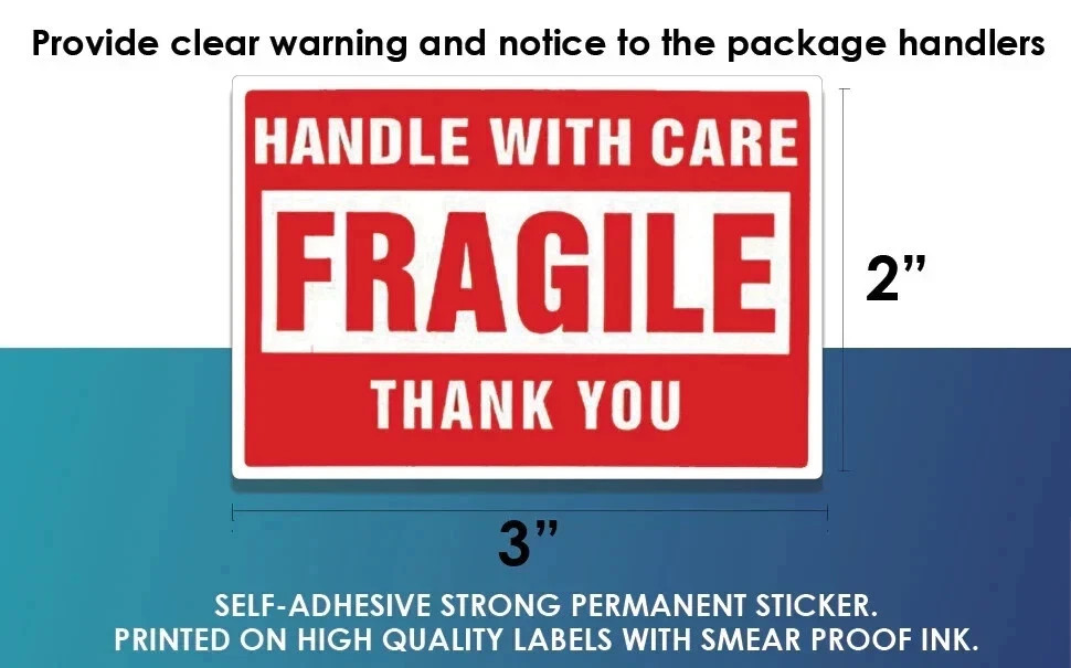 Fragile Stickers 1 Roll 250 2×3 Fragile Label Sticker Handle With Care Mailing