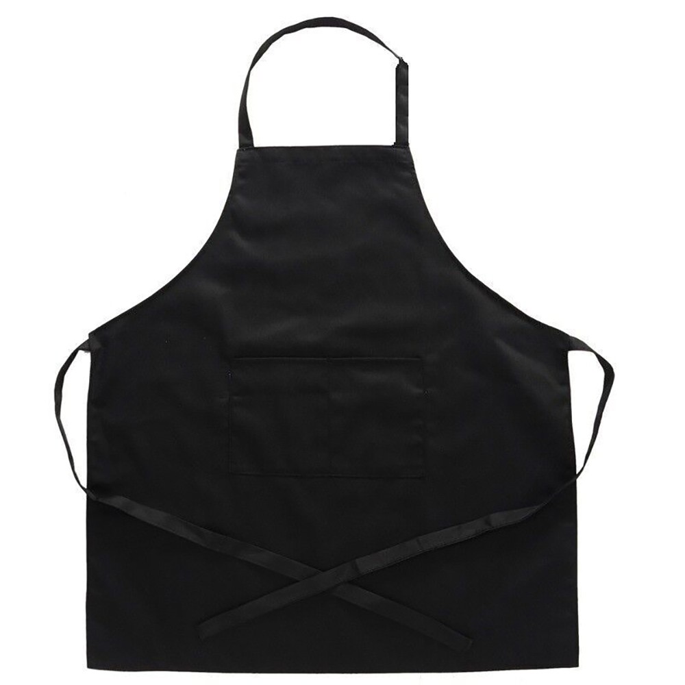 1-100X Unisex Black Bib Aprons with 2 Pockets for Chef Waiter Kitchen Restaurant