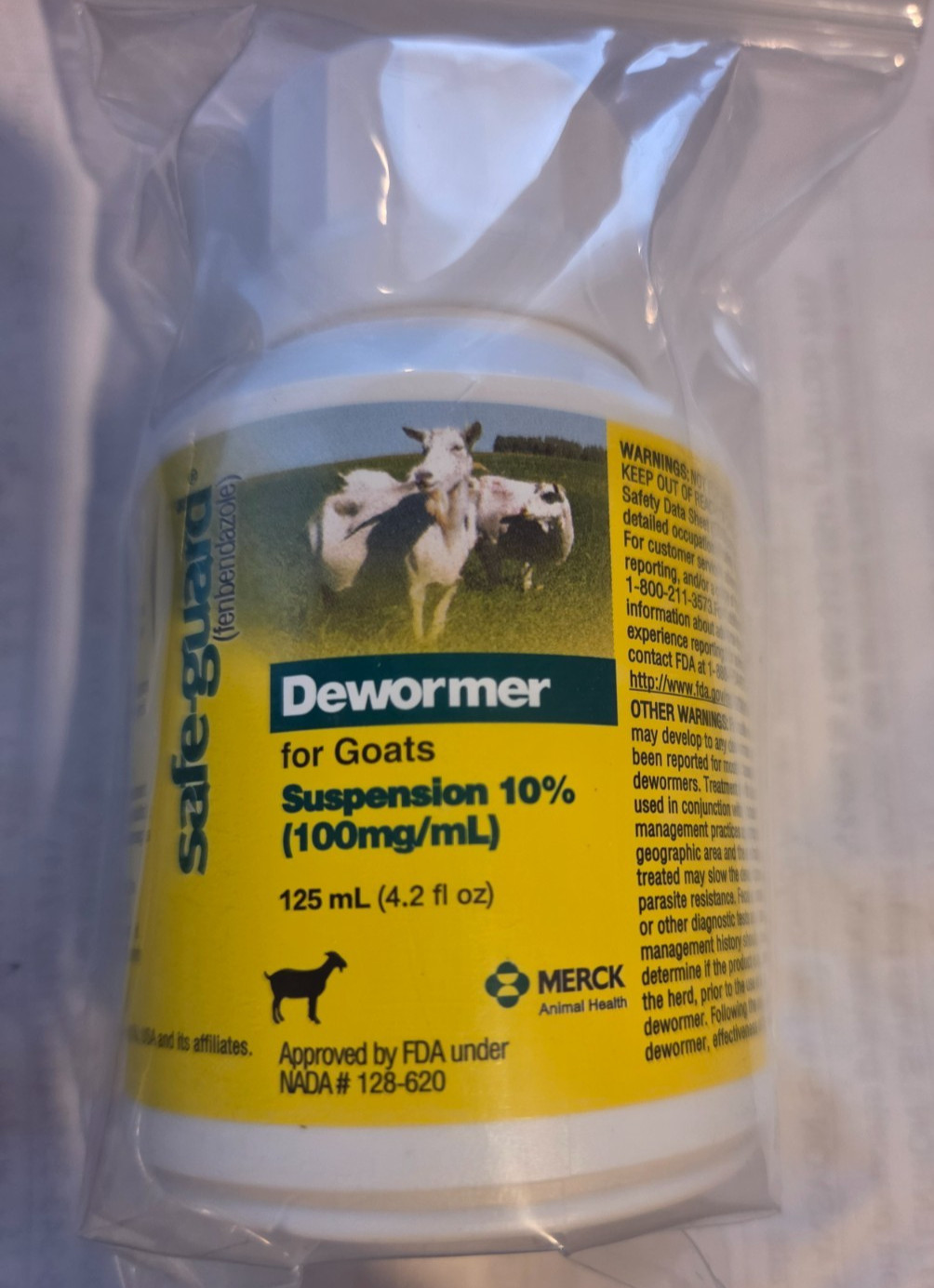 Merck Safe-Guard Goat Dewormer, 125mL fenbendazole 125ml (4.2 fl. oz) Exp: 2027