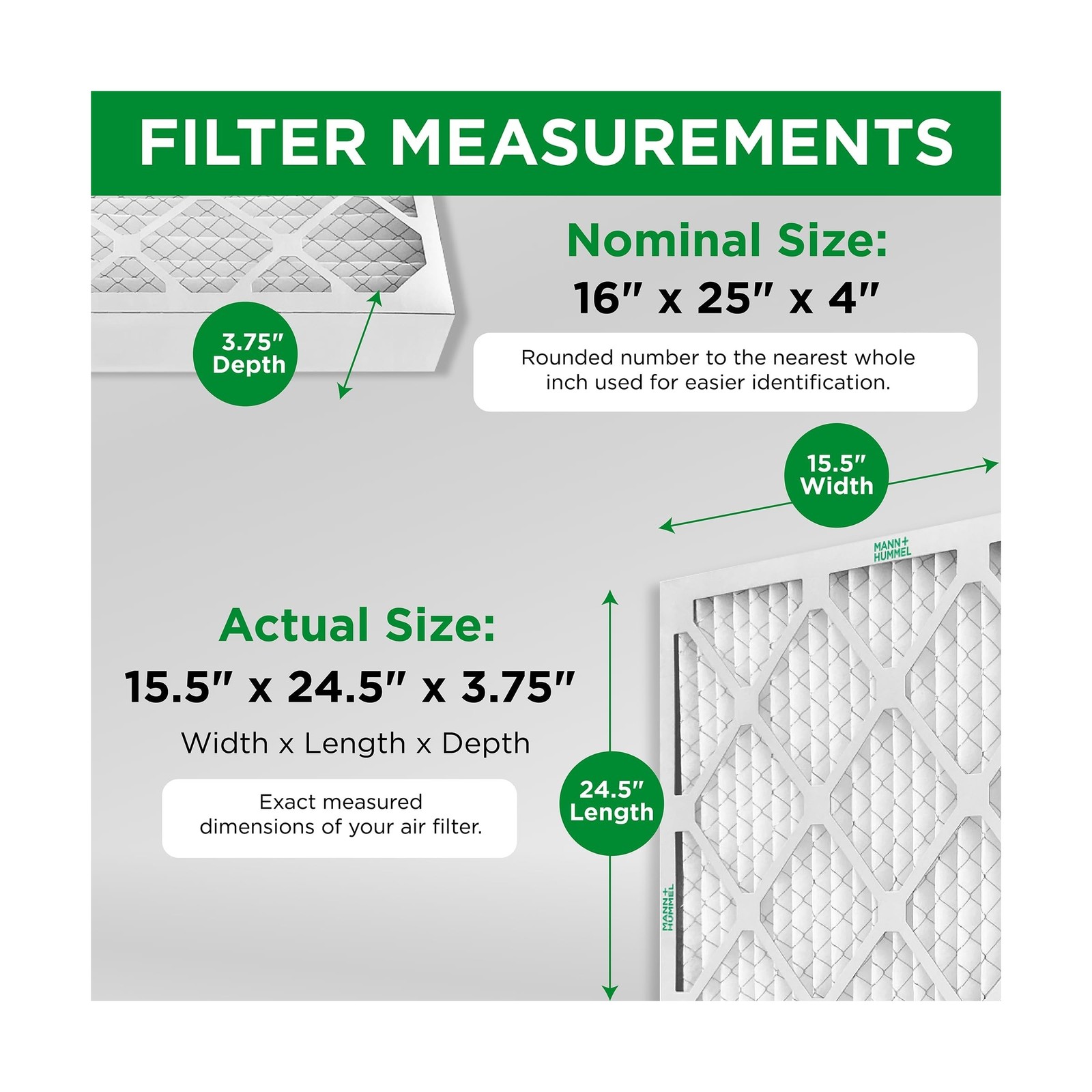 Mann+Hummel 16x25x4 MERV 8 Pleated HVAC AC Furnace Air Filters. Box of 4. (Ex…