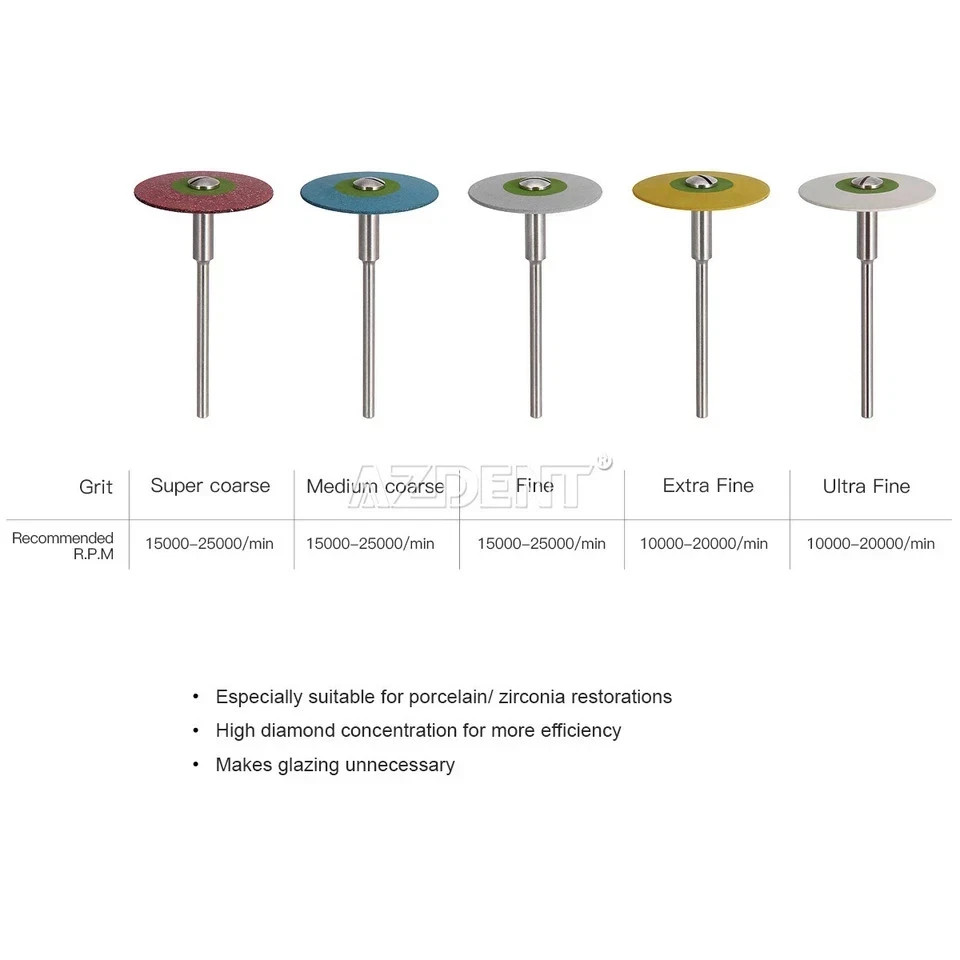 5 Types Dental Rubber Diamond Polisher Wheel Disc HP For Porcelain/Zirconia 26MM