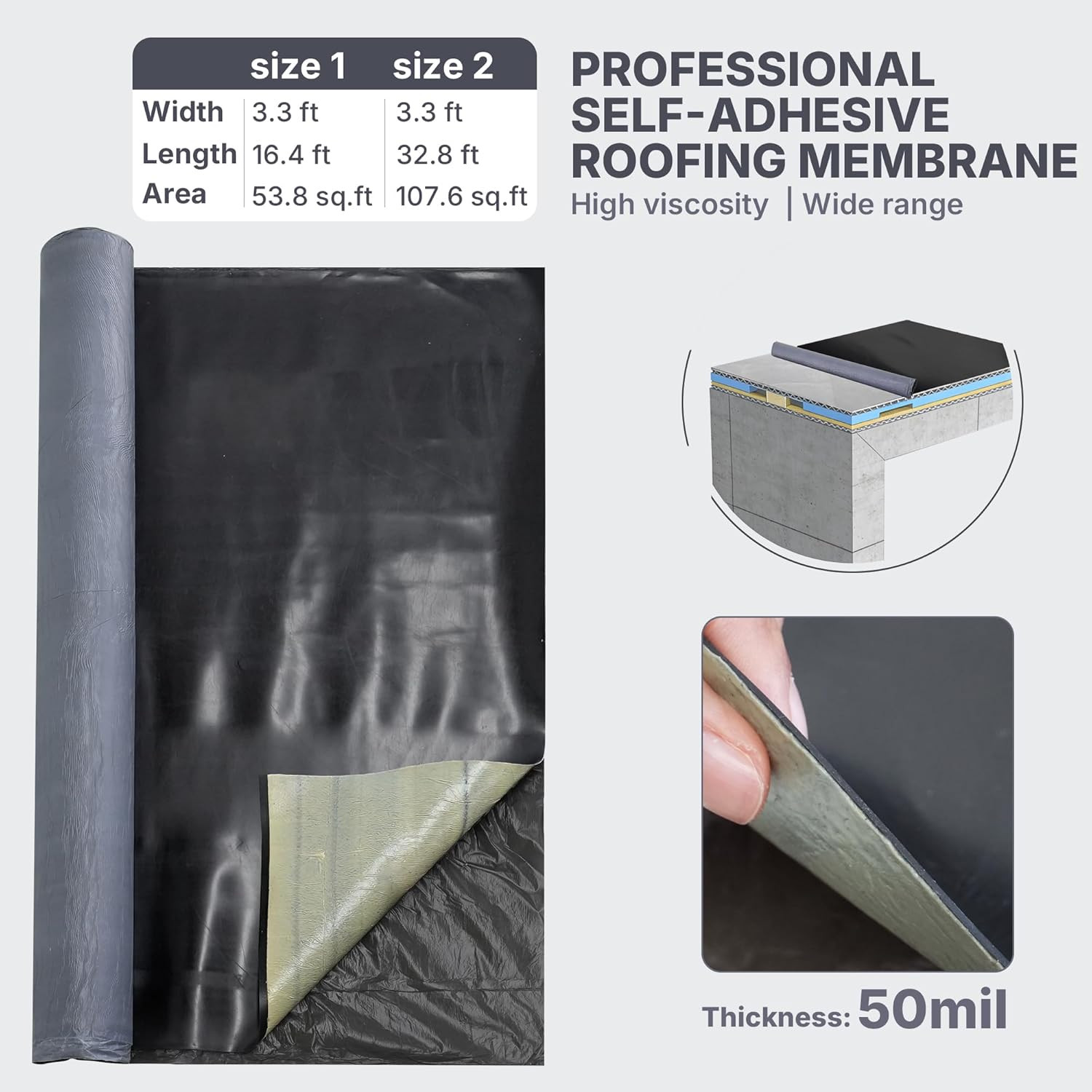 50 Mil EPDM Rubber Roofing Materials, Self-Adhesive Waterproofing Membrane for R