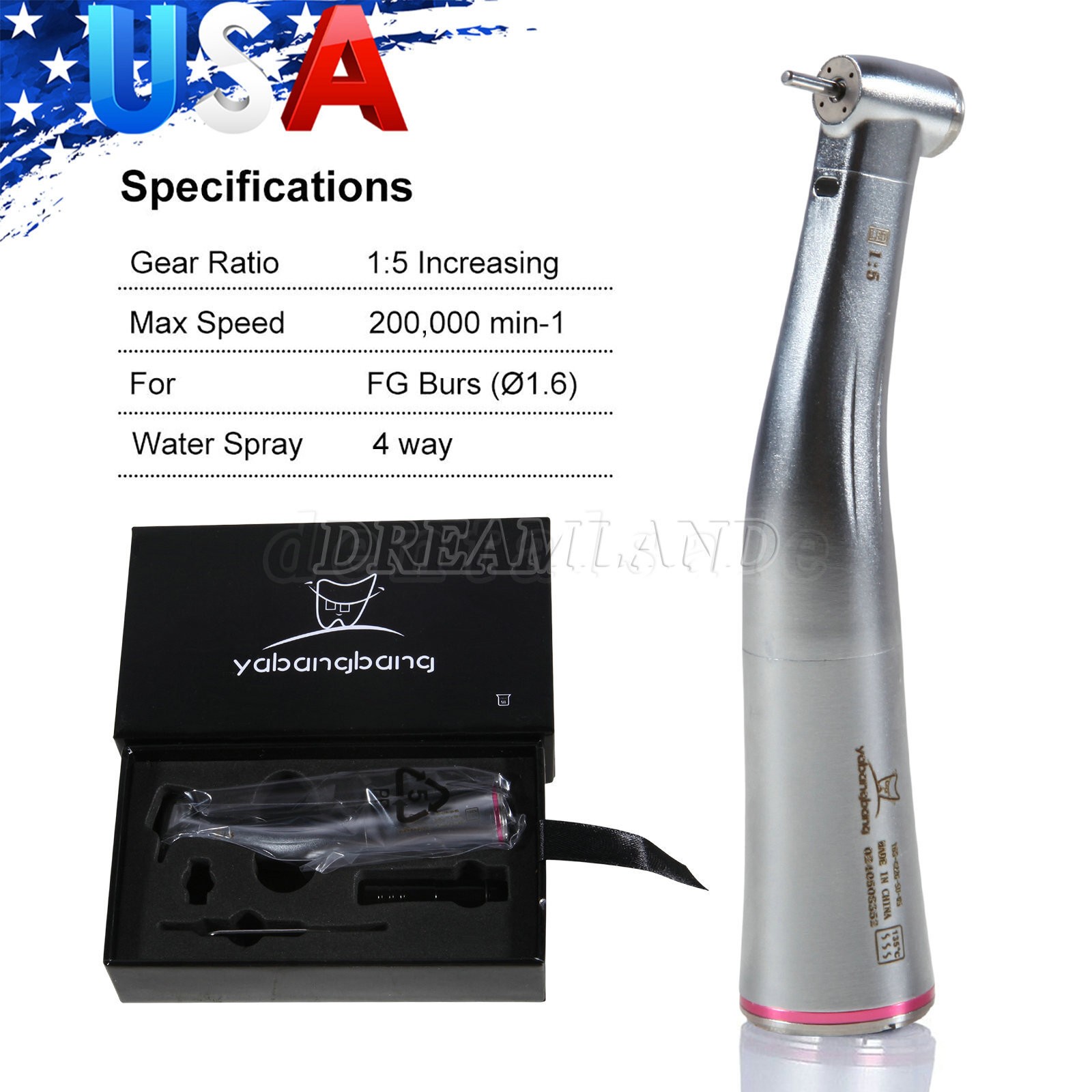 NSK Style Ti-Max X95L 1:5 Electric Attachment Handpiece Red Ring LED Fiber Optic