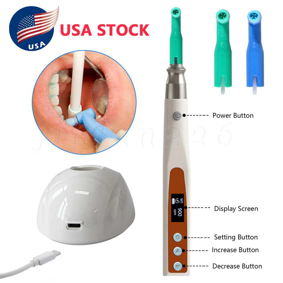 Dental Cordless Electric Hygiene Prophy Handpiece 360° Swivel + 2 Prophy Angles