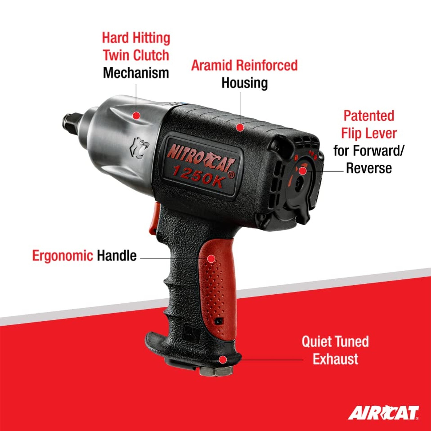 AIRCAT Pneumatic Tools 1250-K 1/2-inch NITROCAT Composite Twin Clutch Impact …