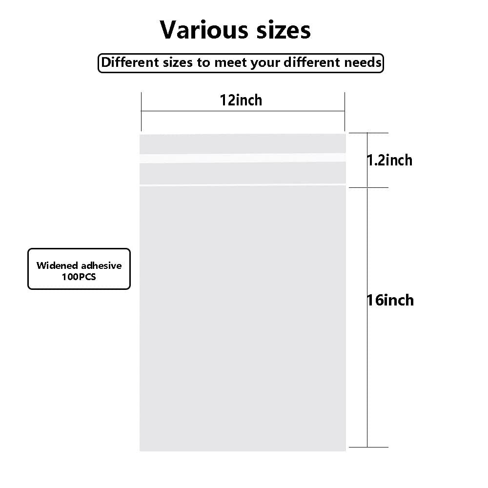 100CT 12×16″ Self Adhesive Sealing Cellophane Bags Large Clear Tshirt Sheets