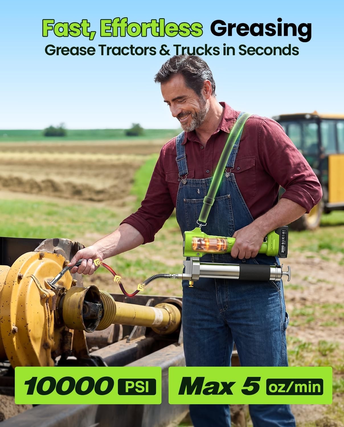 Grease Gun with Lock-On Trigger for Effortless Greasing, Cordless Electric Greas