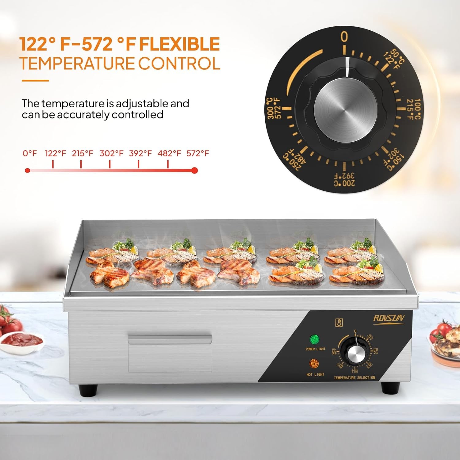 22″ Commercial Electric Countertop Flat Top Griddle, 1600W 110V Electric Griddle