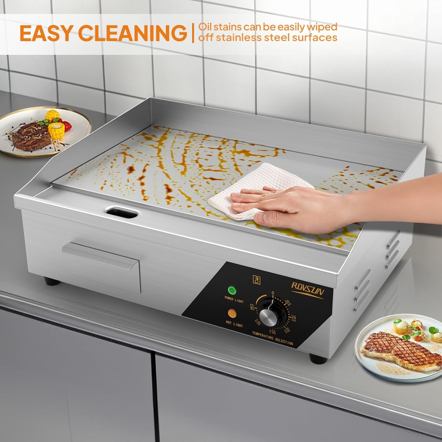 22″ Commercial Electric Countertop Flat Top Griddle, 1600W 110V Electric Griddle