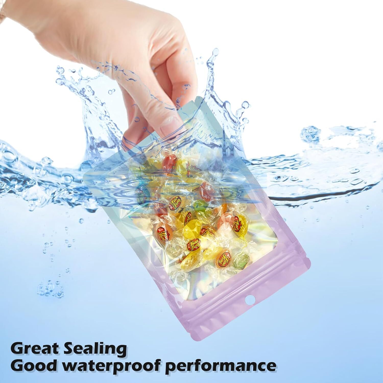 100 Holographic Mylar Foil Bags 4×6 in Smell Proof Resealable Zipper Pouch Food