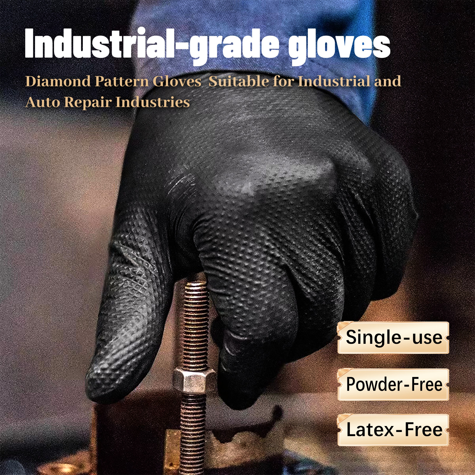 GP Craft Black Large Nitrile Gloves Diamond 8Mil Disposable Latex Free 1000/Case