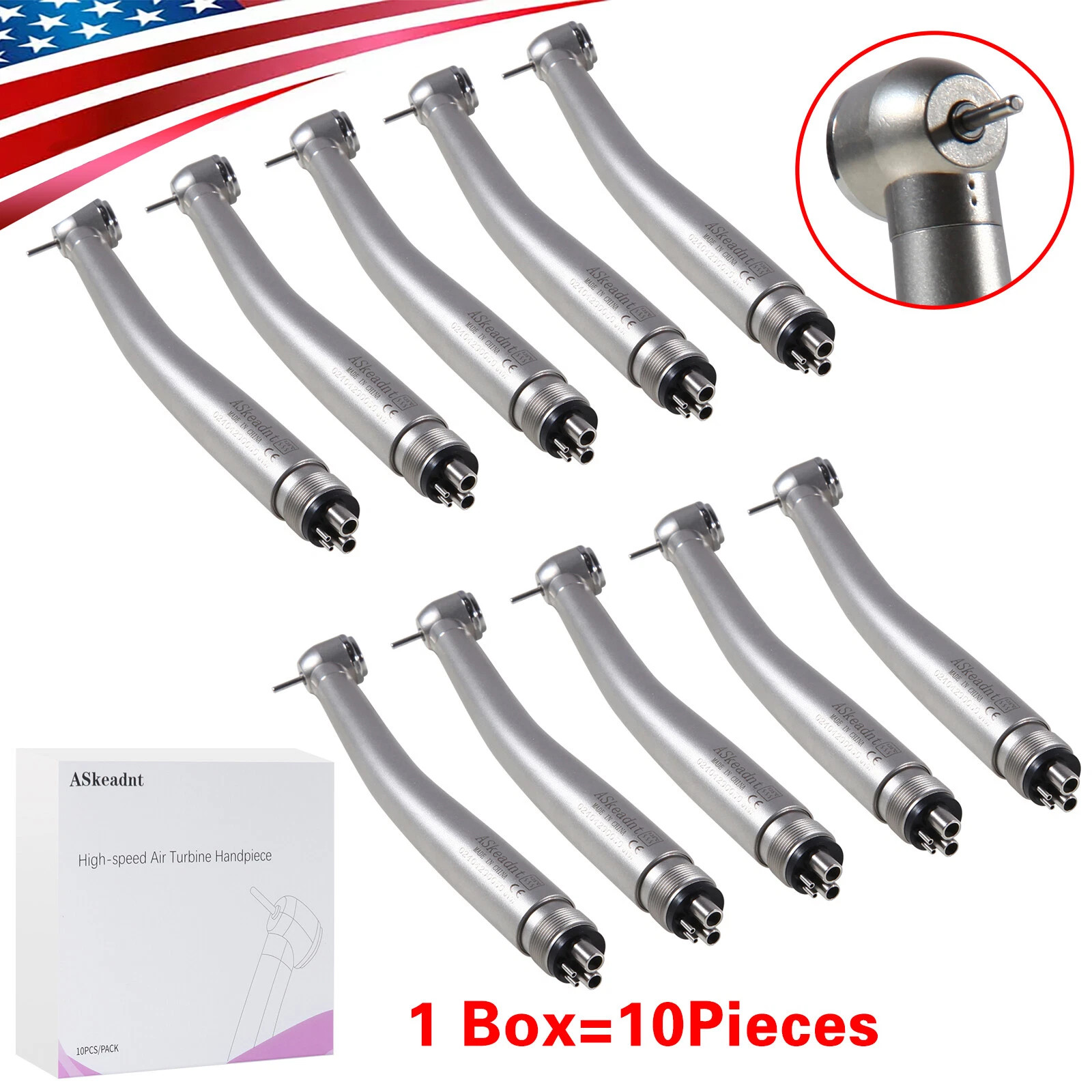 10pcs NSK PANA MAX Style Dental High Speed Handpiece Push Button 4 Holes Midwest