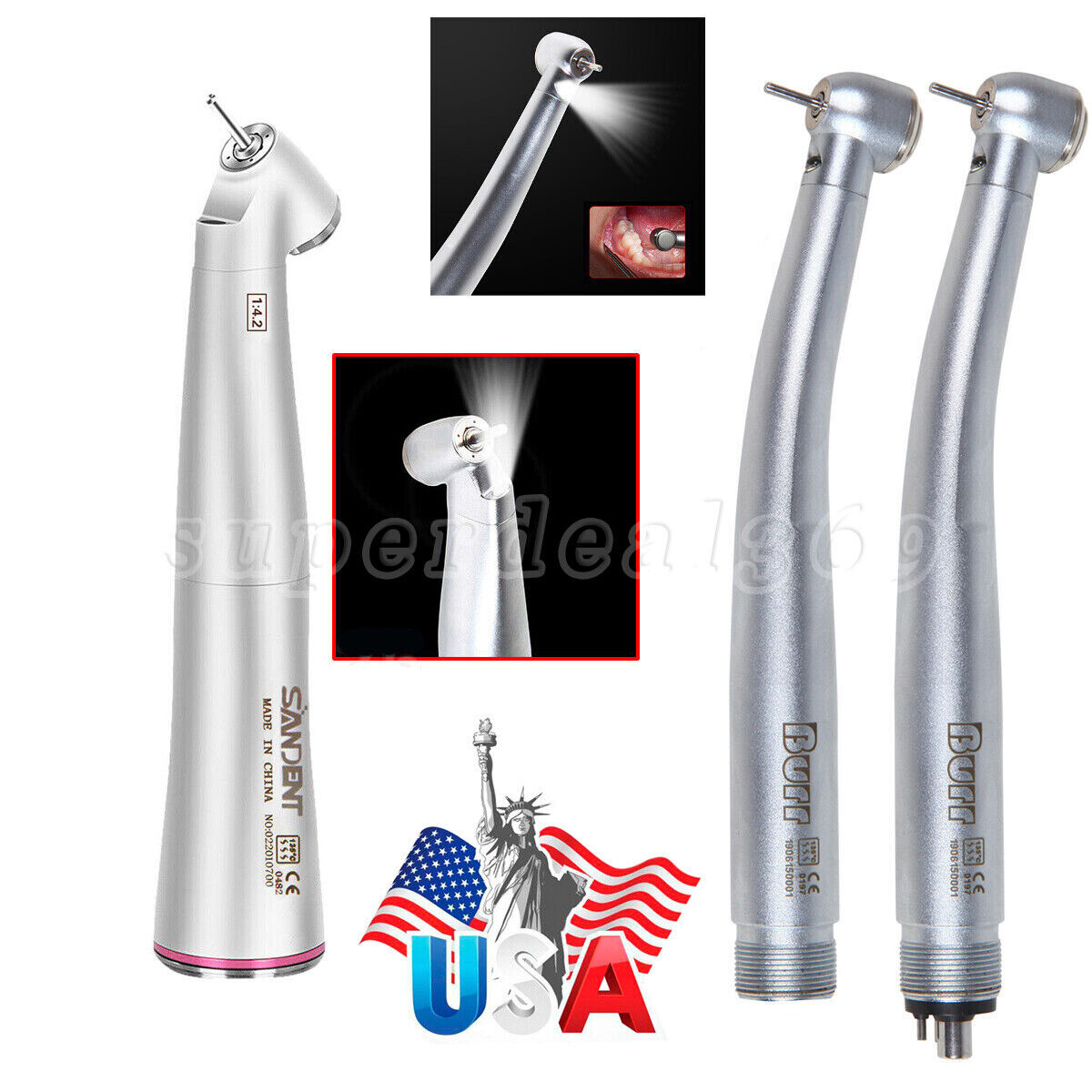 Dental LED E-generator High Speed Handpiece 1:4.2 Increasing 45° Contra Angle