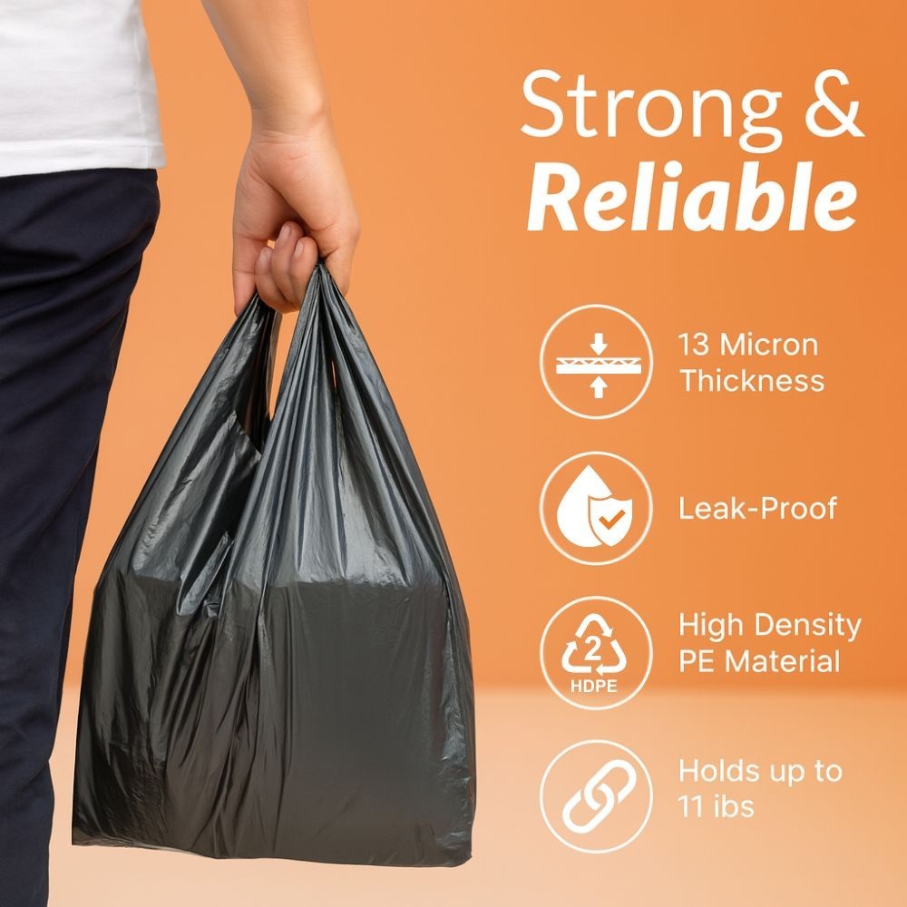 Black T Shirt Bags Plastic Grocery Shopping Carry Out Bag 11.5”x6.5”x22”