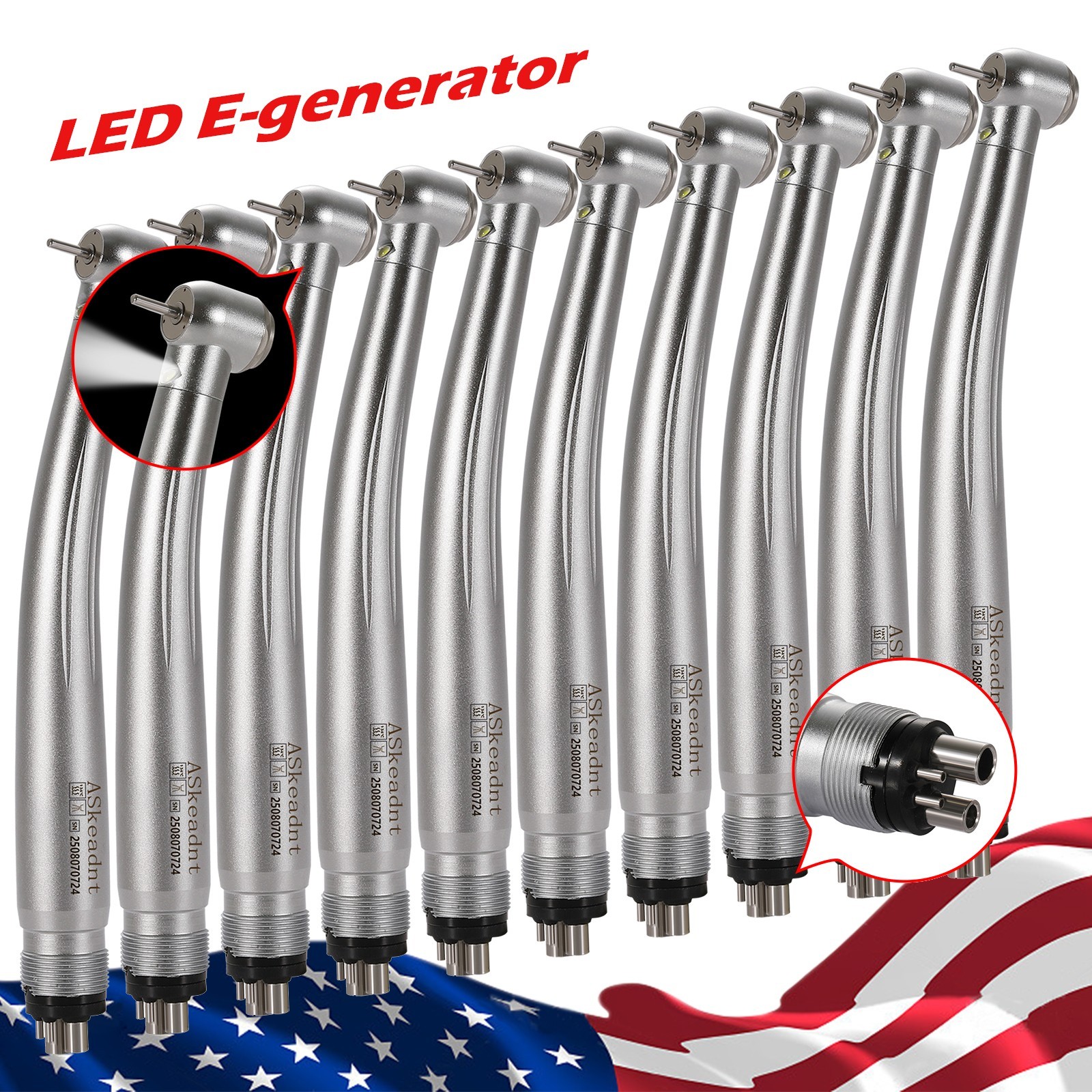 10*Dental PANA Max High Speed LED Handpieces NSK Type Internal Triple Spray Push