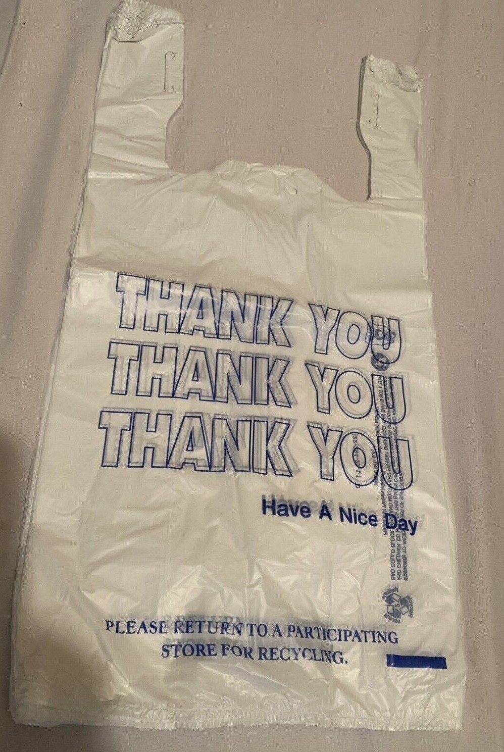 Bags 1/6 Large 21 x 6.5 x 11.5 White THANK YOU T-Shirt Plastic Shopping Grocery