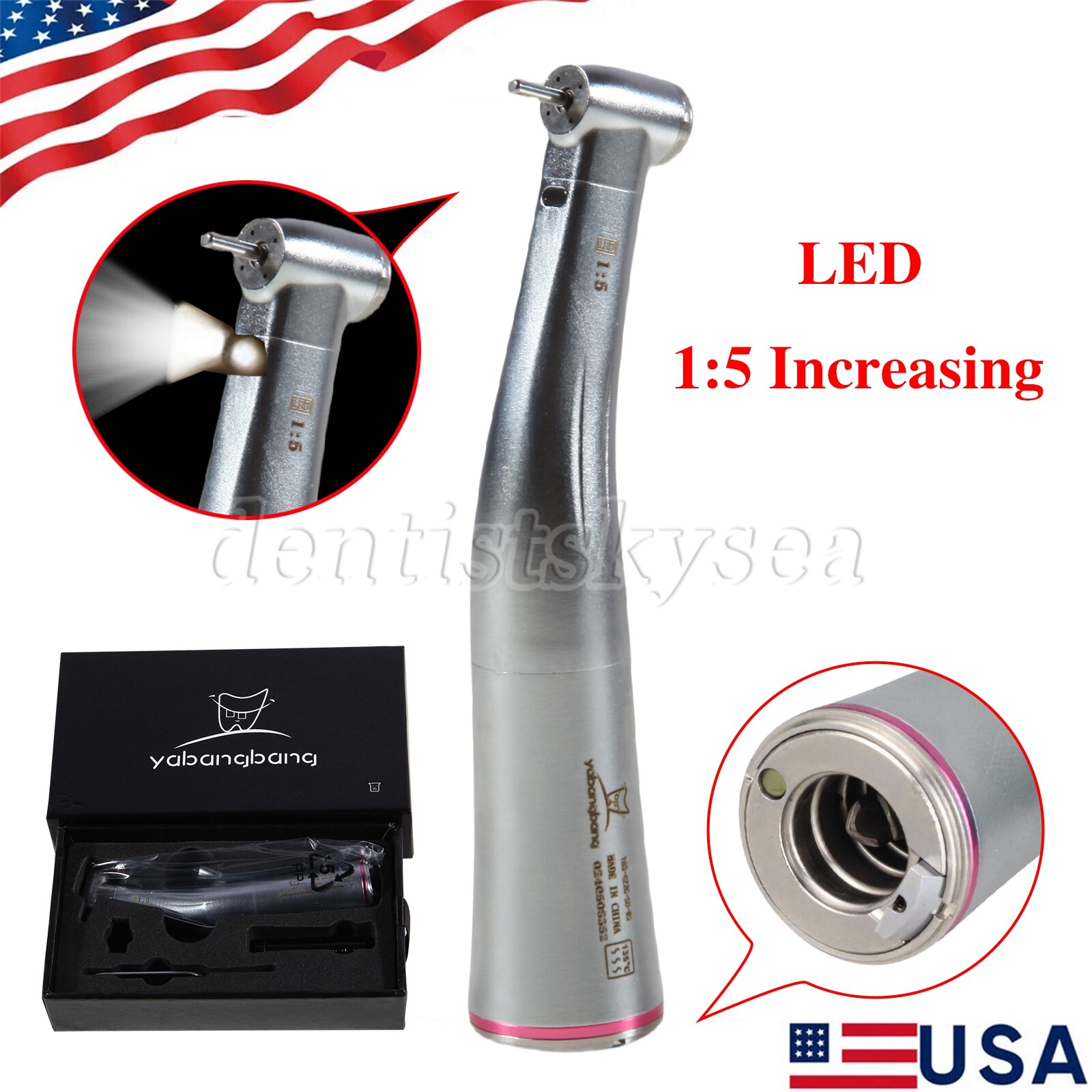 1-2Pcs Dental Optic 1:5 Increasing Contra Angle LED Handpiece for Electric Motor