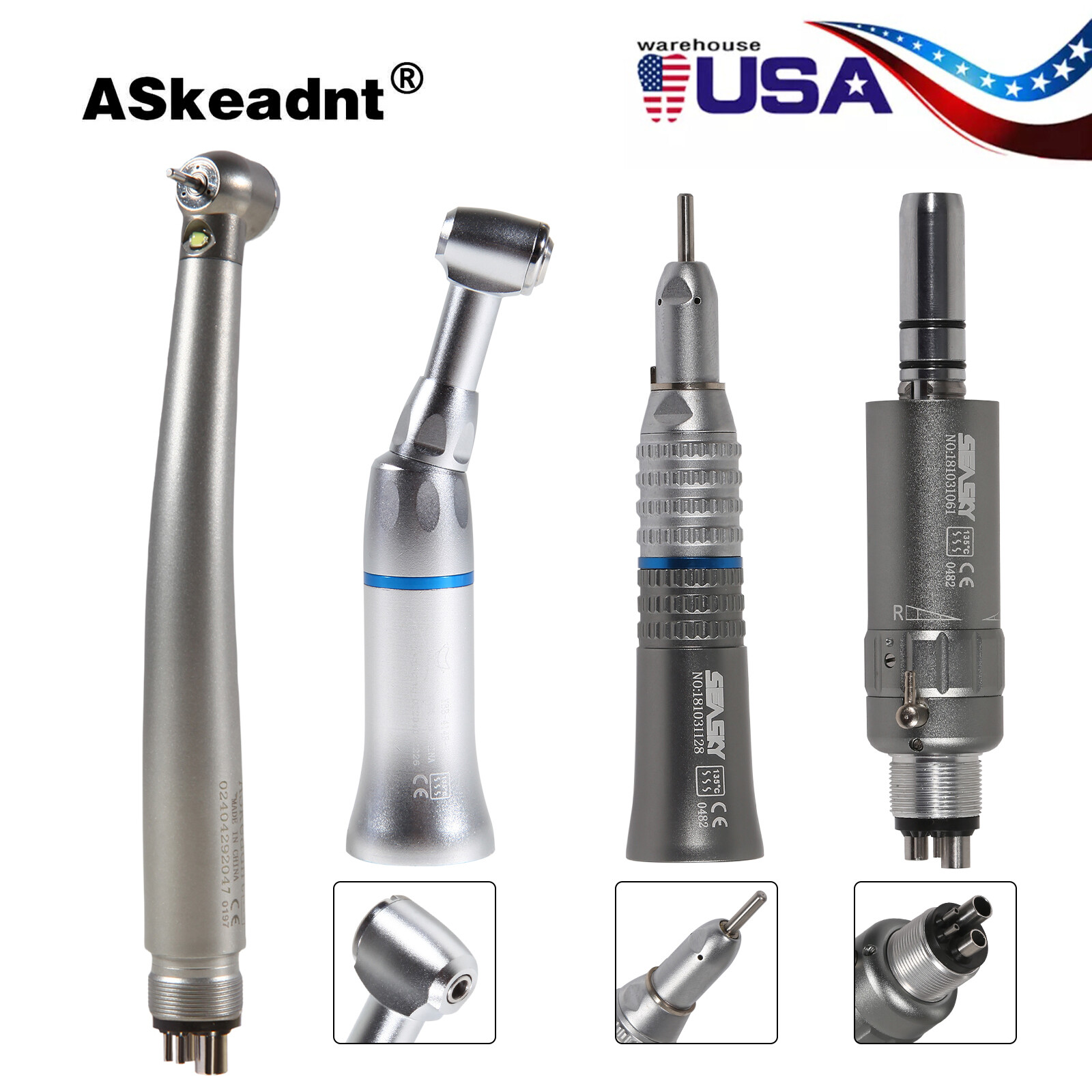 High/Low Speed Handpiece Kit E-generator LED Turbine 2/4 Holes Dental