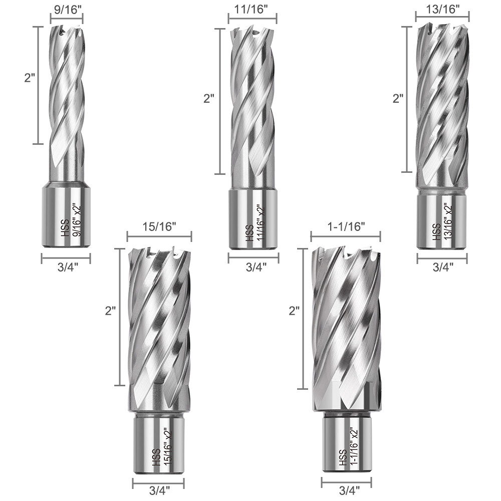 5pcs HSS Annular Cutter Set 3/4″ Weldon Shank Magnetic Drill Bit 2” Depth