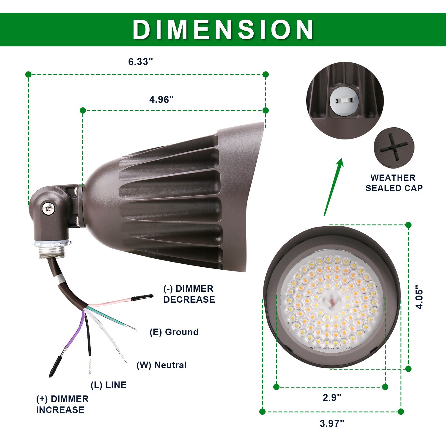 25W LED Bullet Flood Light 3CCT Selectable LED Landscape Spotlight with Knuckle
