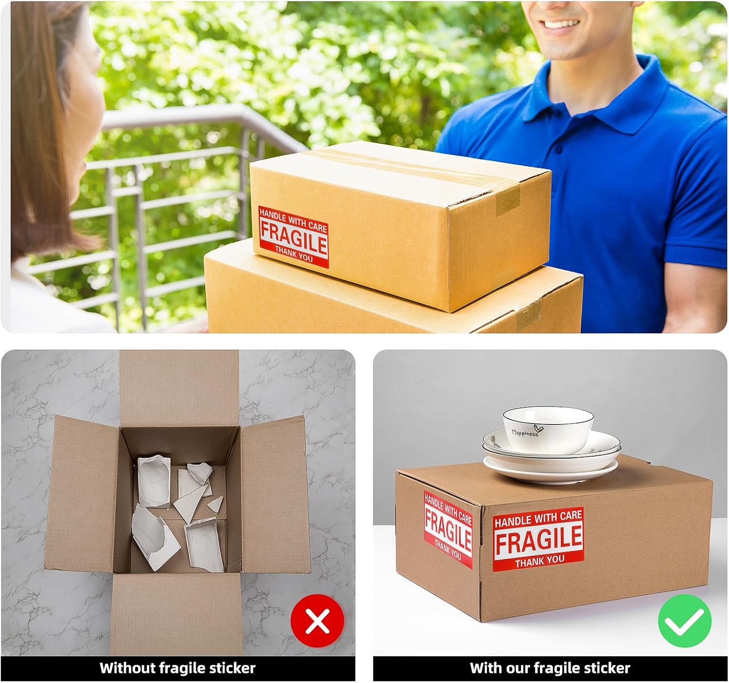 500 Large 3×5 Fragile Handle with Care Thank You Labels Stickers Free Shipping