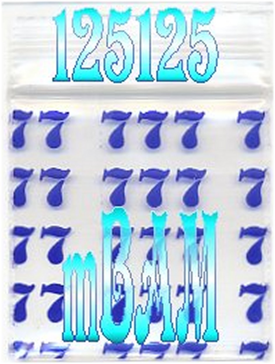 100 PACK BLUE LUCKY 777s 1515 Apple Zip Baggies 1.5×1.5″ Mini POLYBAGS