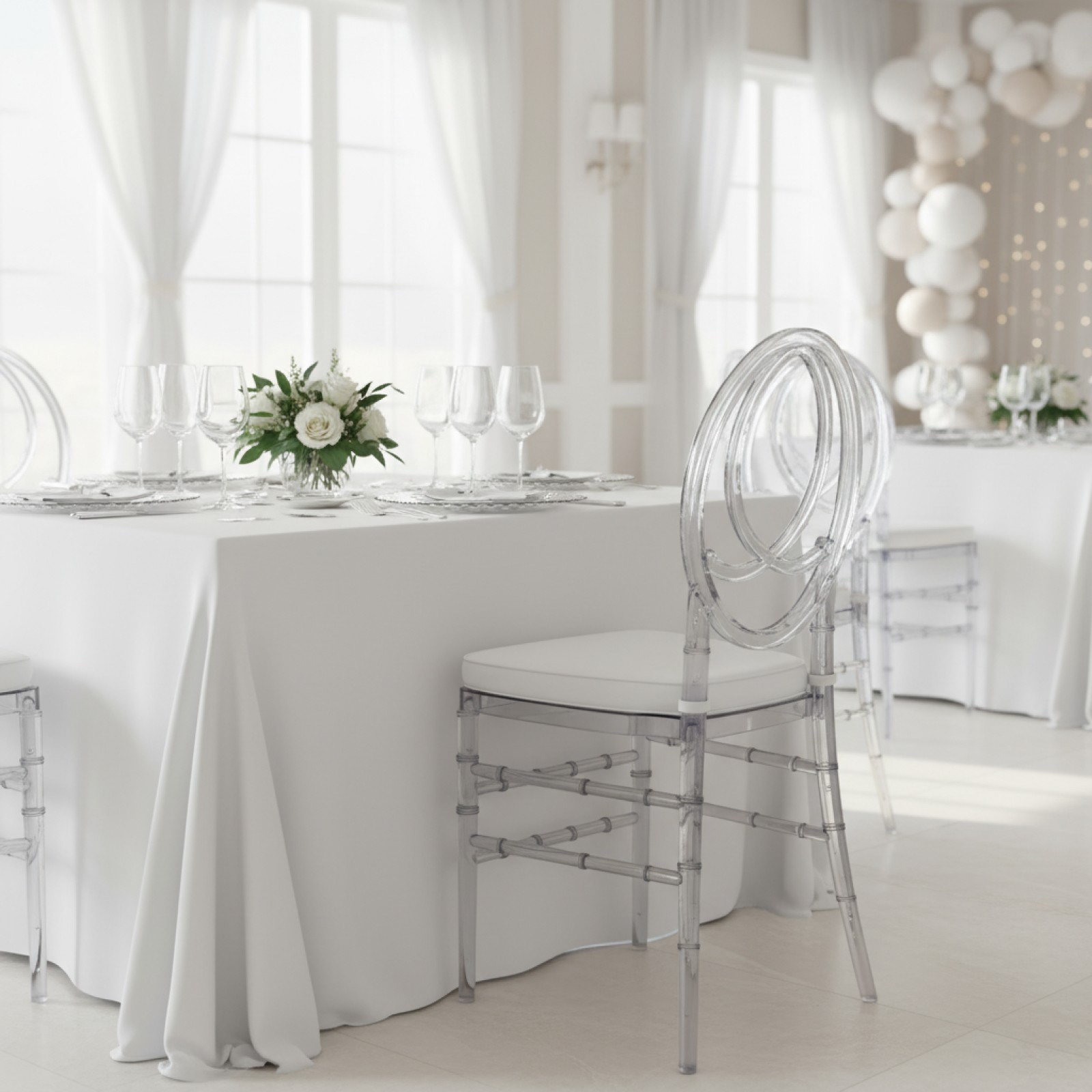 Set of 3 Crystal Clear Acrylic Chiavari Wedding Chairs with Cushions for Event