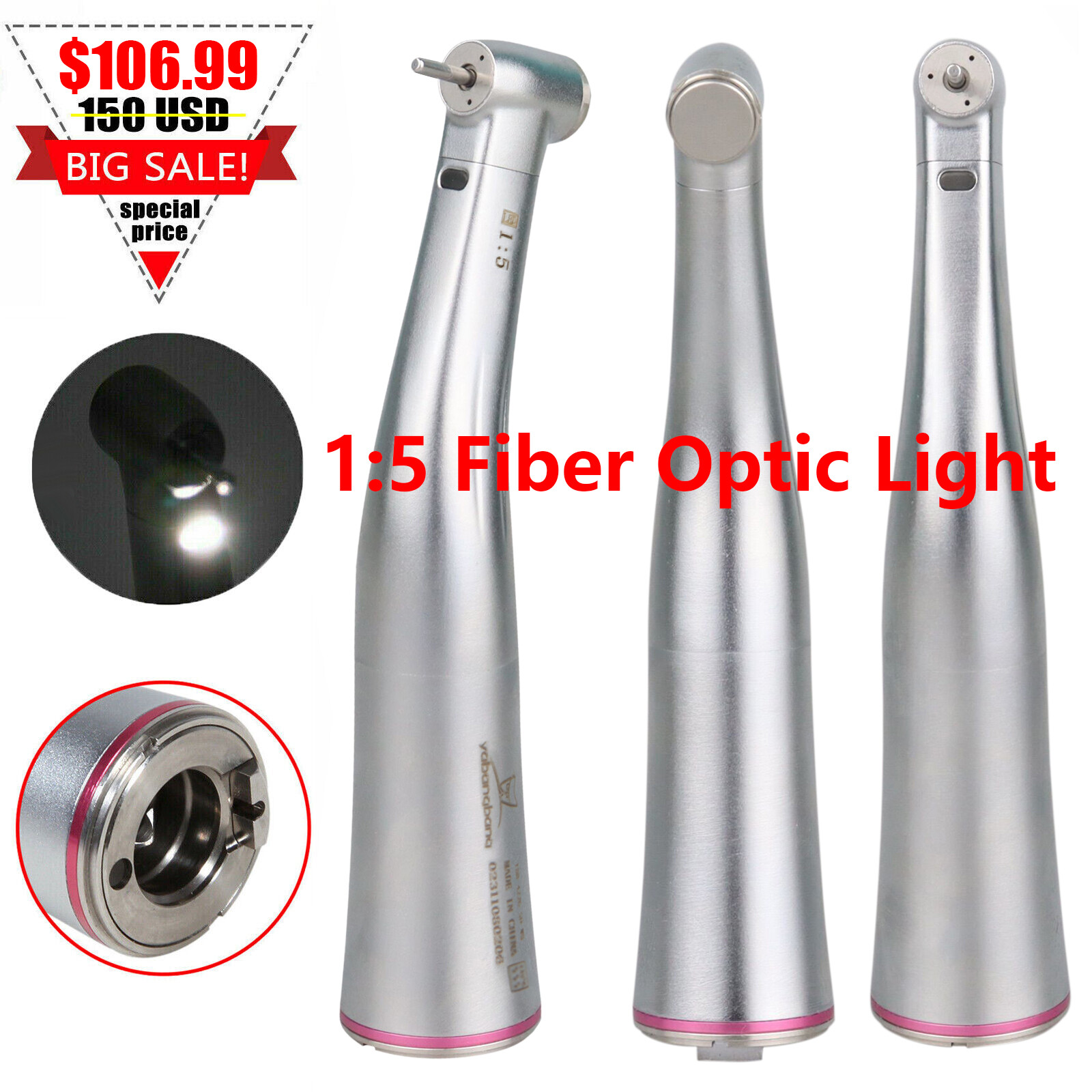 Dental 1:5 Increasing LED Fiber Optic Contra Angle 4 Spray Fit NSK X95L Ti-Max