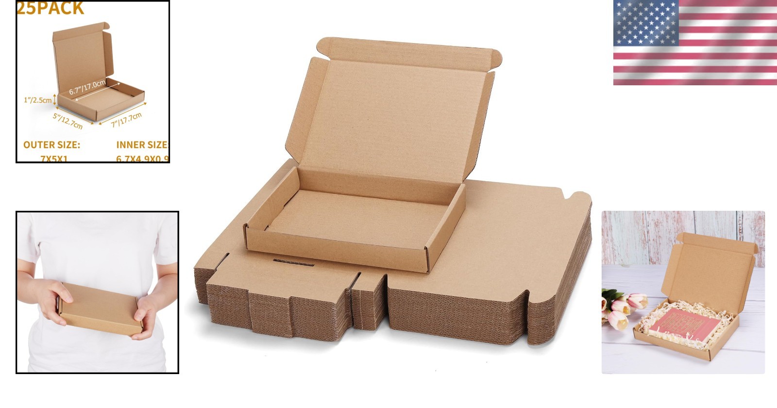 Lightweight Brown Mailer Boxes – 25 Pack, Perfect for Gifts or Shipping