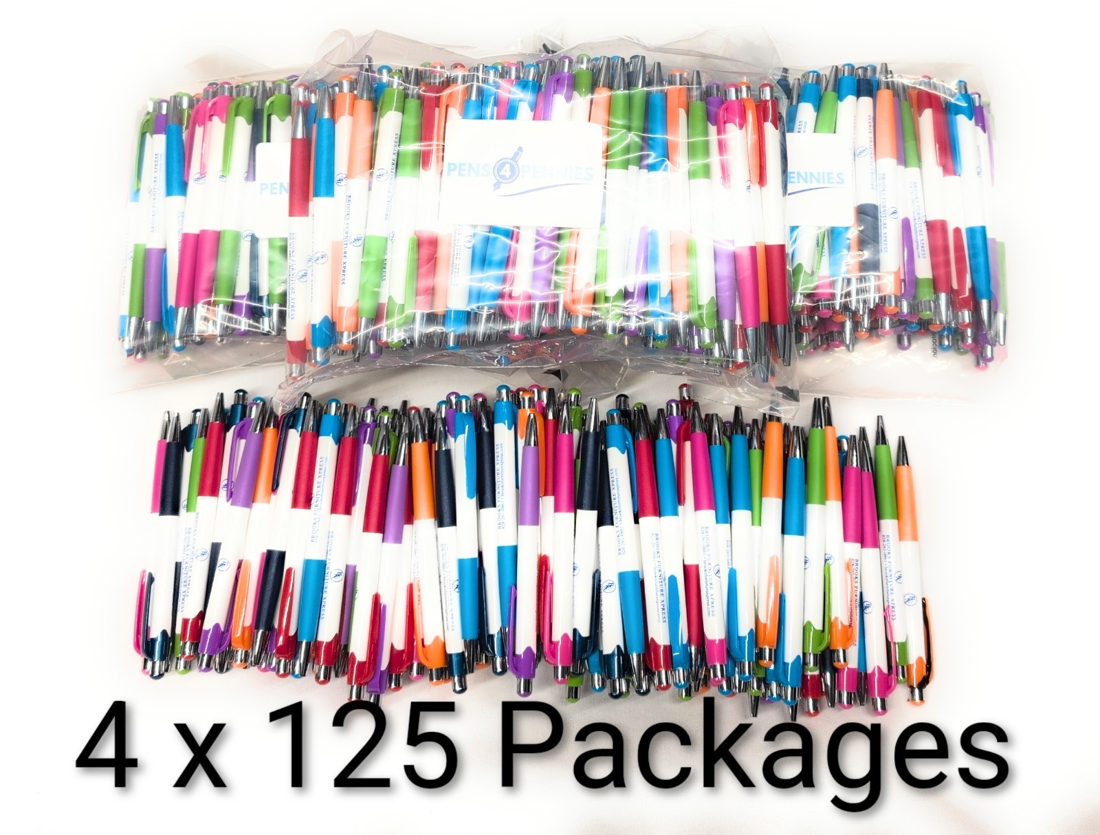 500 Bulk Misprint Pens Lot MARDI GRAS by HUB PEN White & Multicolor Mixed Case
