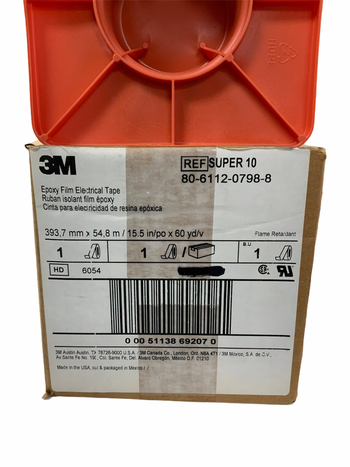 3M Epoxy Film Electrical Tape Super 10, 15-1/2 in x 60 yd, Log Roll Trimmed