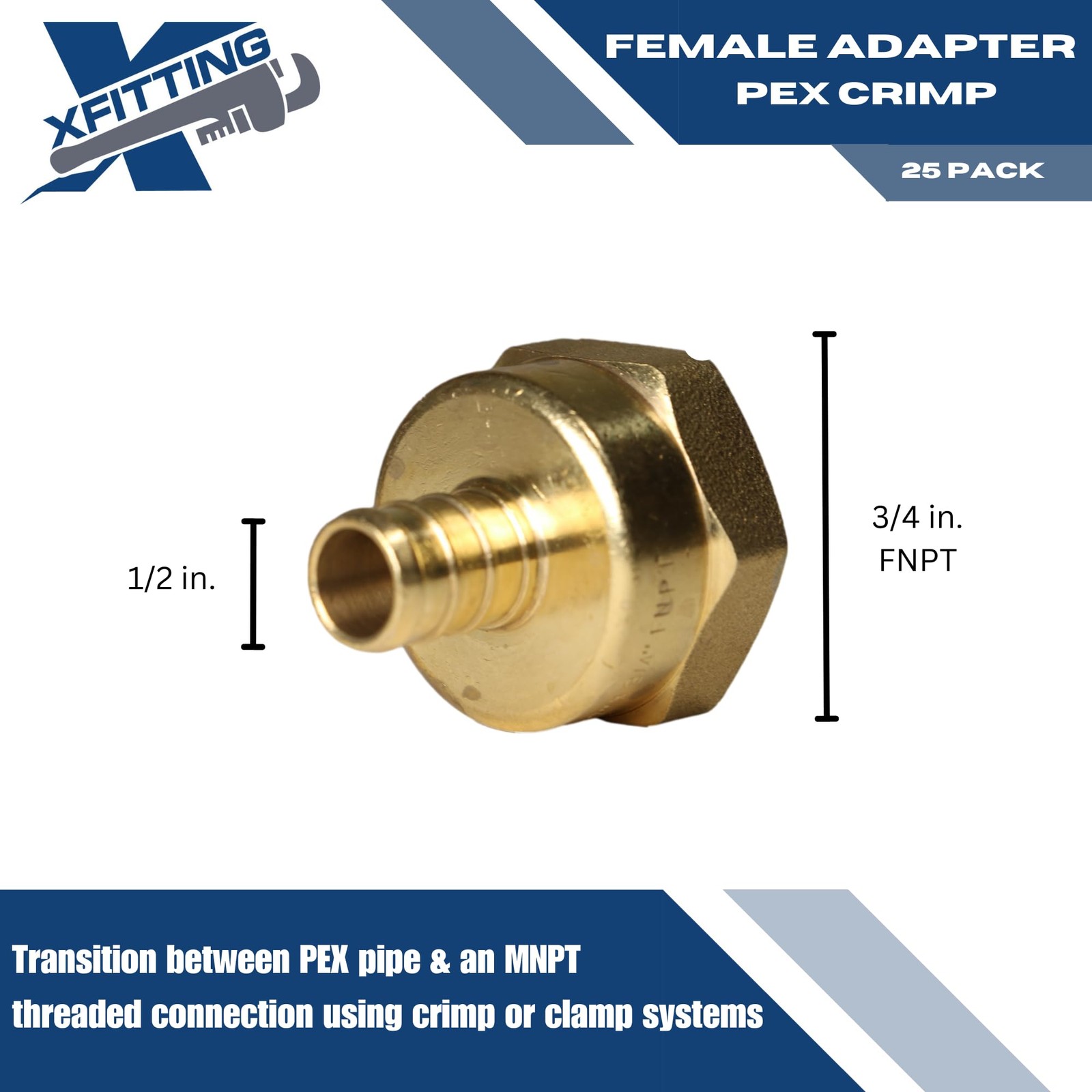 XFITTING Pex Fitting, 3/4 inch Female NPT to 1/2 inch Pex Adapter for Plumbin…