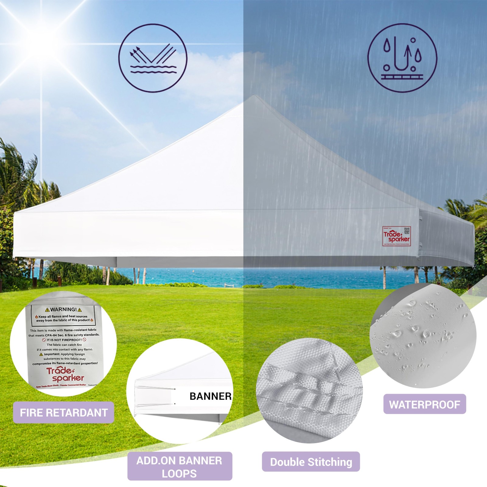 Tradesparker 10X15 Commercial Pop Up Canopy Replacement Top-Windproof