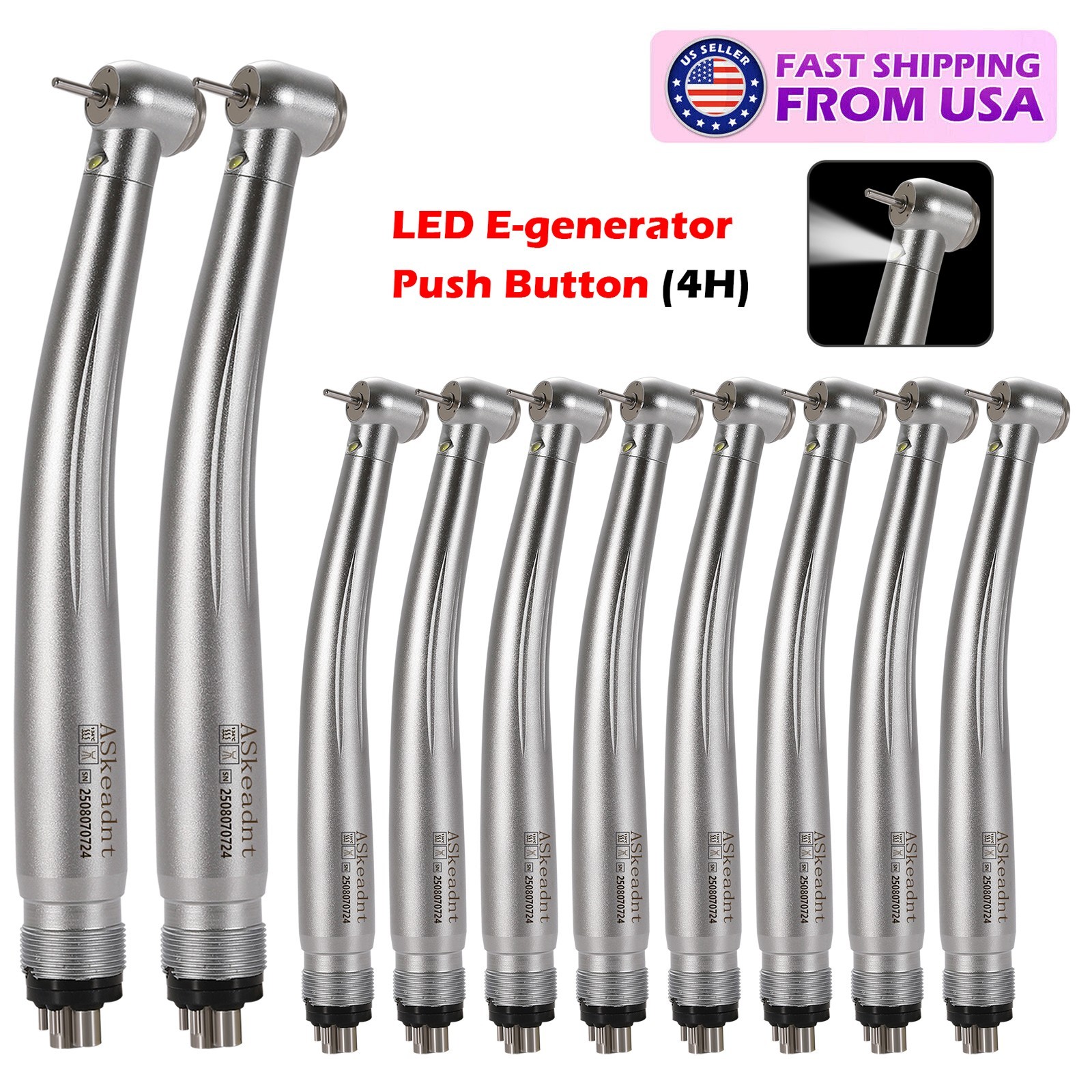 10*Dental PANA Max High Speed LED Handpieces NSK Type Internal Triple Spray Push