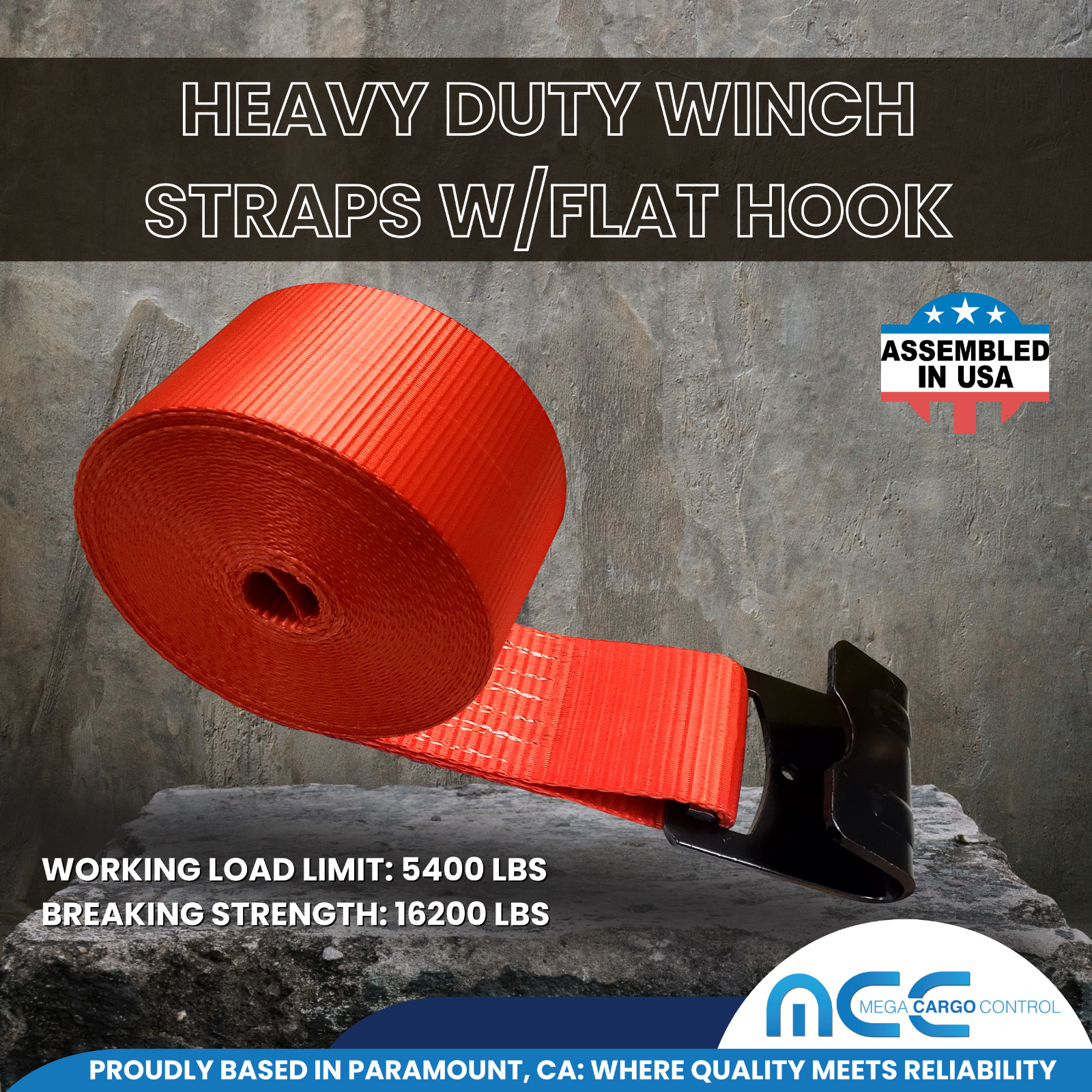 USA Heavy Duty 4″ x40′ Winch Strap Flat Hook Flatbed Truck Trailer Farm Tie Down