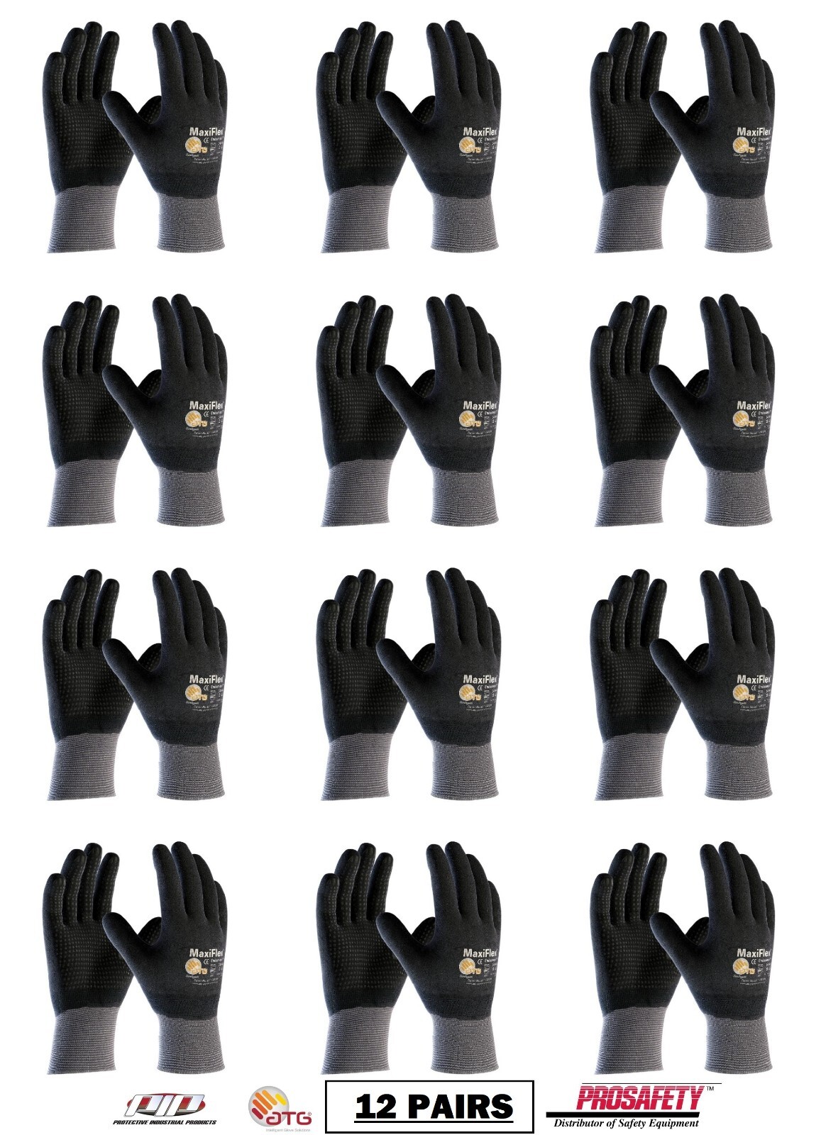 PIP 34-846 ATG MaxiFlex Micro Foam Nitrile Grip WORK GLOVES Dotted Palms 12 PR