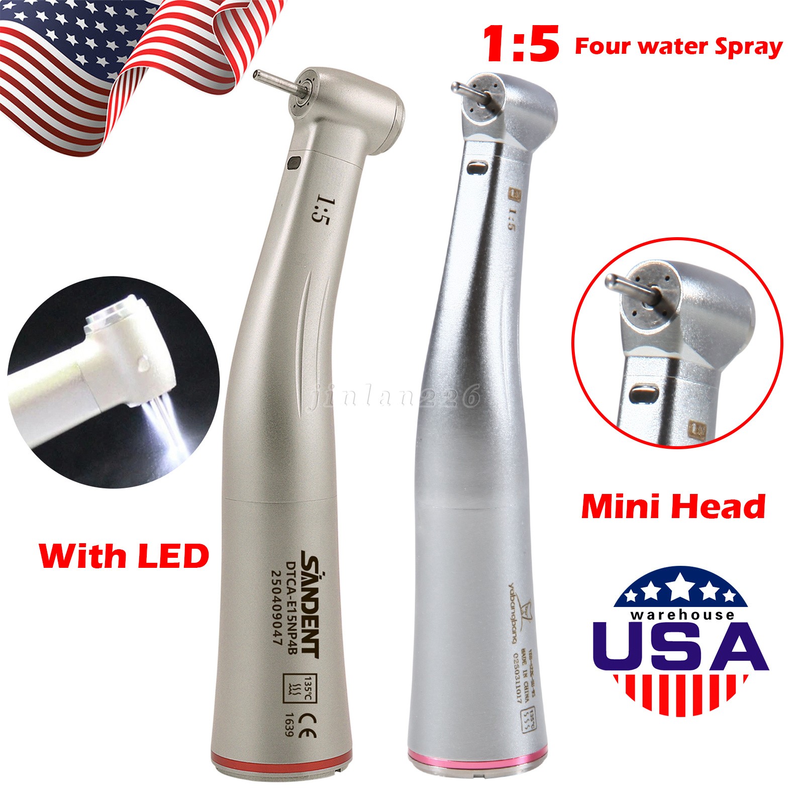 Dental 1:5 Increasing LED Fiber Optic Contra Angle Handpiece for NSK Ti-Max X95L