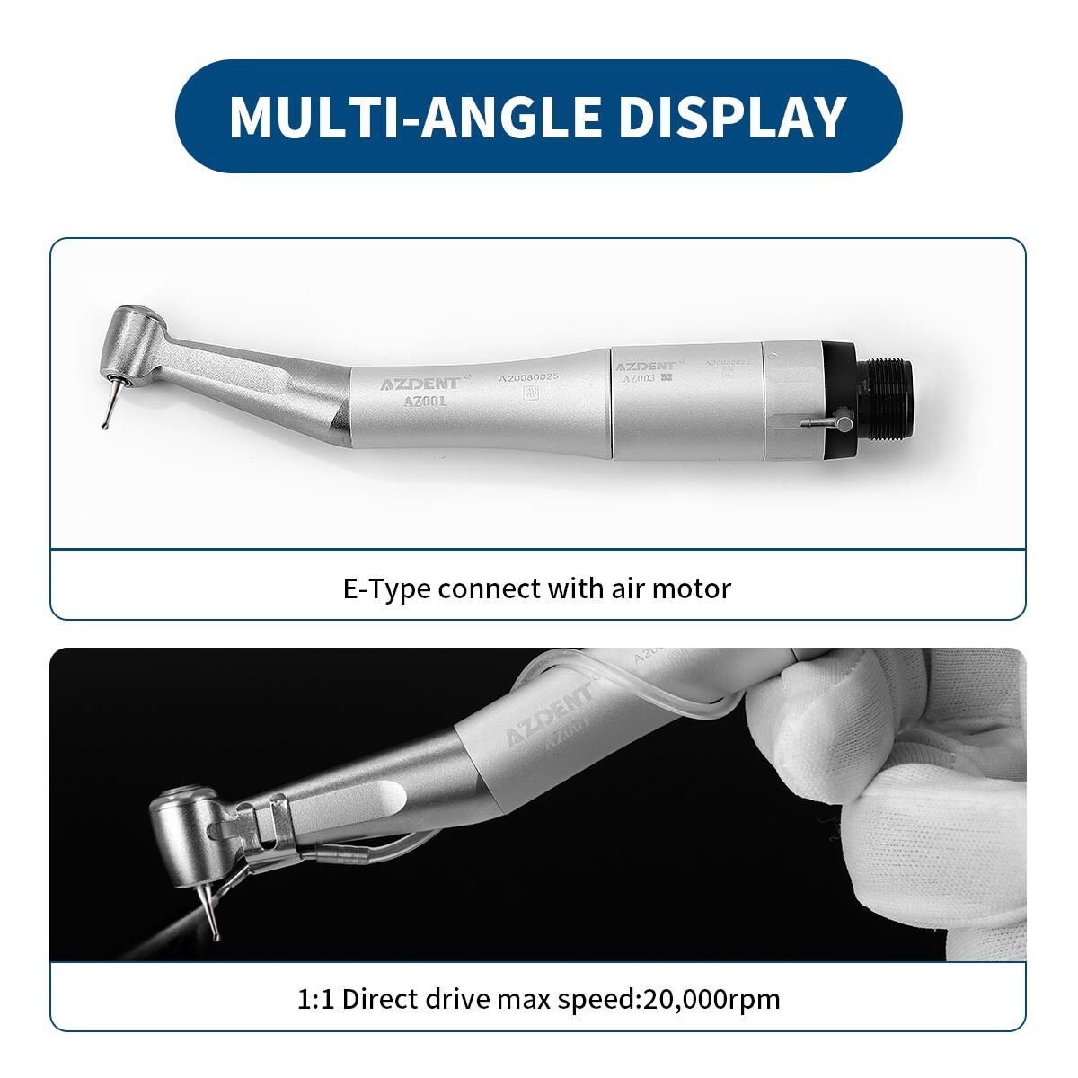 AZDENT Dental E-generator LED High Speed/Slow Low Speed Handpiece Kit 4H/2H