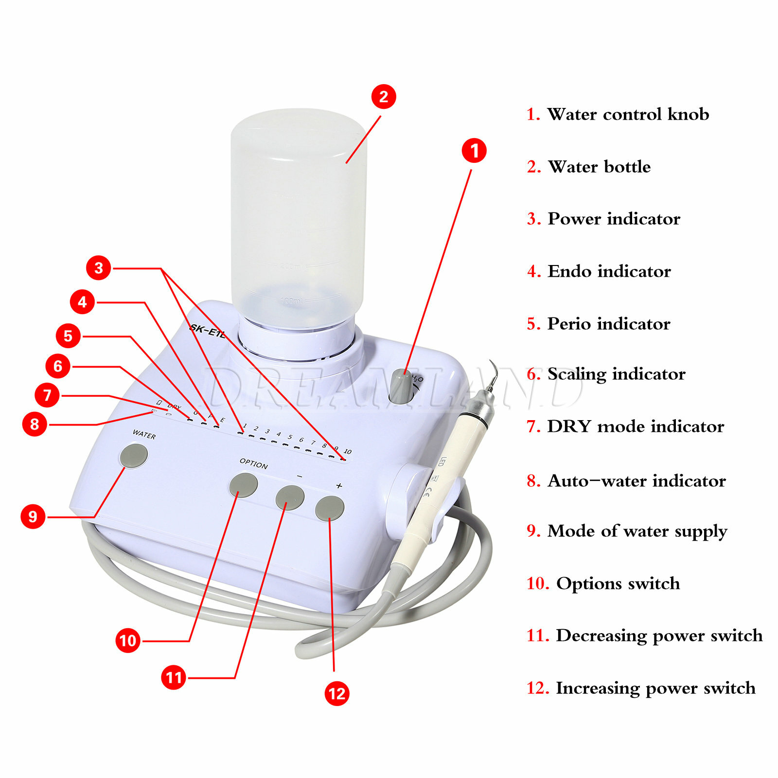 For Woodpecker EMS Dental Ultrasonic Piezo Scaler LED Handpiece + 2 Bottles UPS