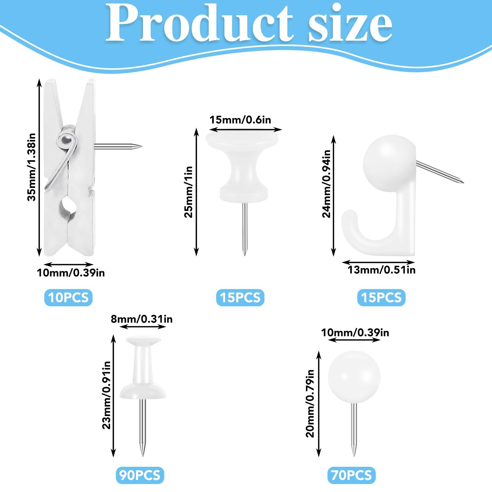 BESARME 200 Pieces Push Pins Set, 5 Types White Thumb Tacks Cute Decorative P…